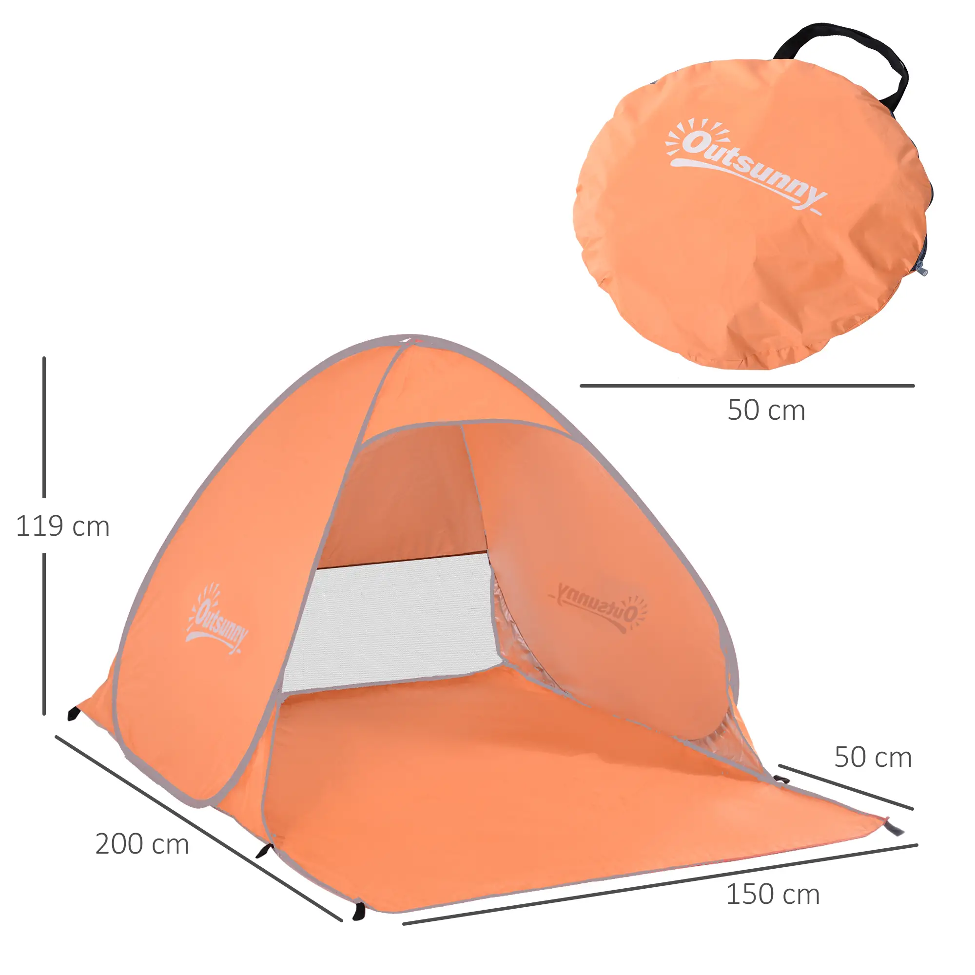 Pop-up-Zelt, Strandzelt, Campingzelt, Polyester, 200 x 150 x 119 cm, Orange