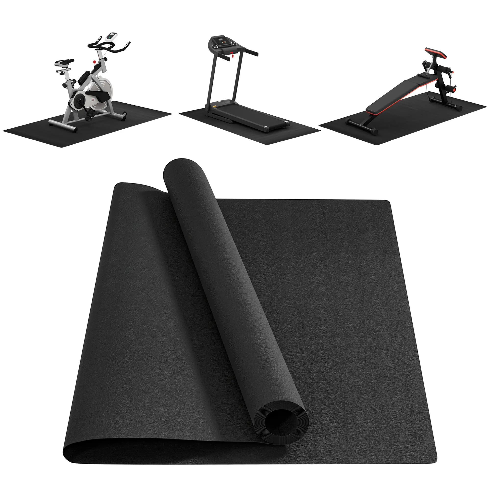 Bodenschutzmatte für Fitnessgeräte rutschfest Fitnessmatte 4 mm Dicke Unterlegmatte 200x100 cm Schwarz