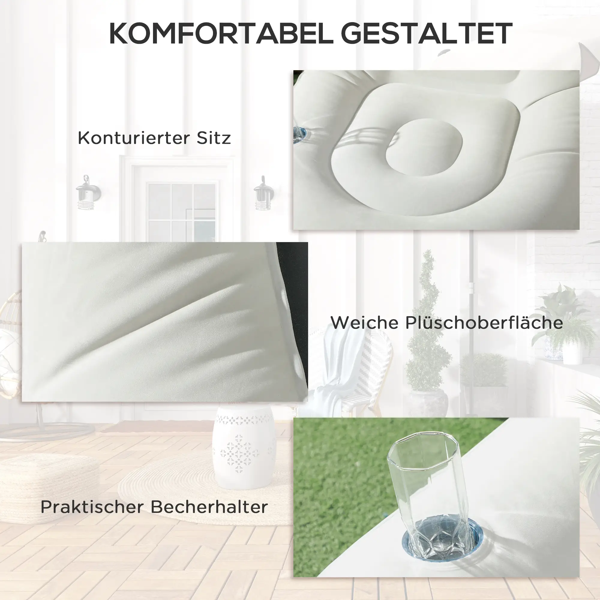  Aufblasbarer Sessel Luftsessel Outdoor-Sessel, 125 x 100 x 87cm, Grau + Schwarz