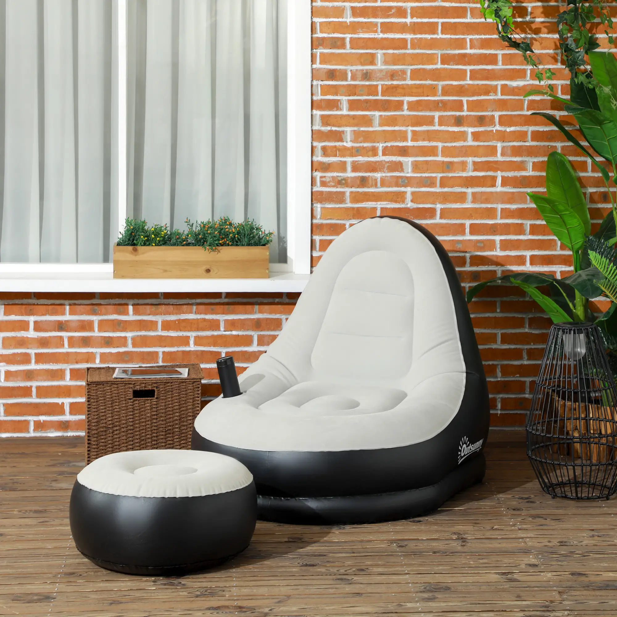  Aufblasbarer Sessel Luftsessel Outdoor-Sessel, 125 x 100 x 87cm, Grau + Schwarz