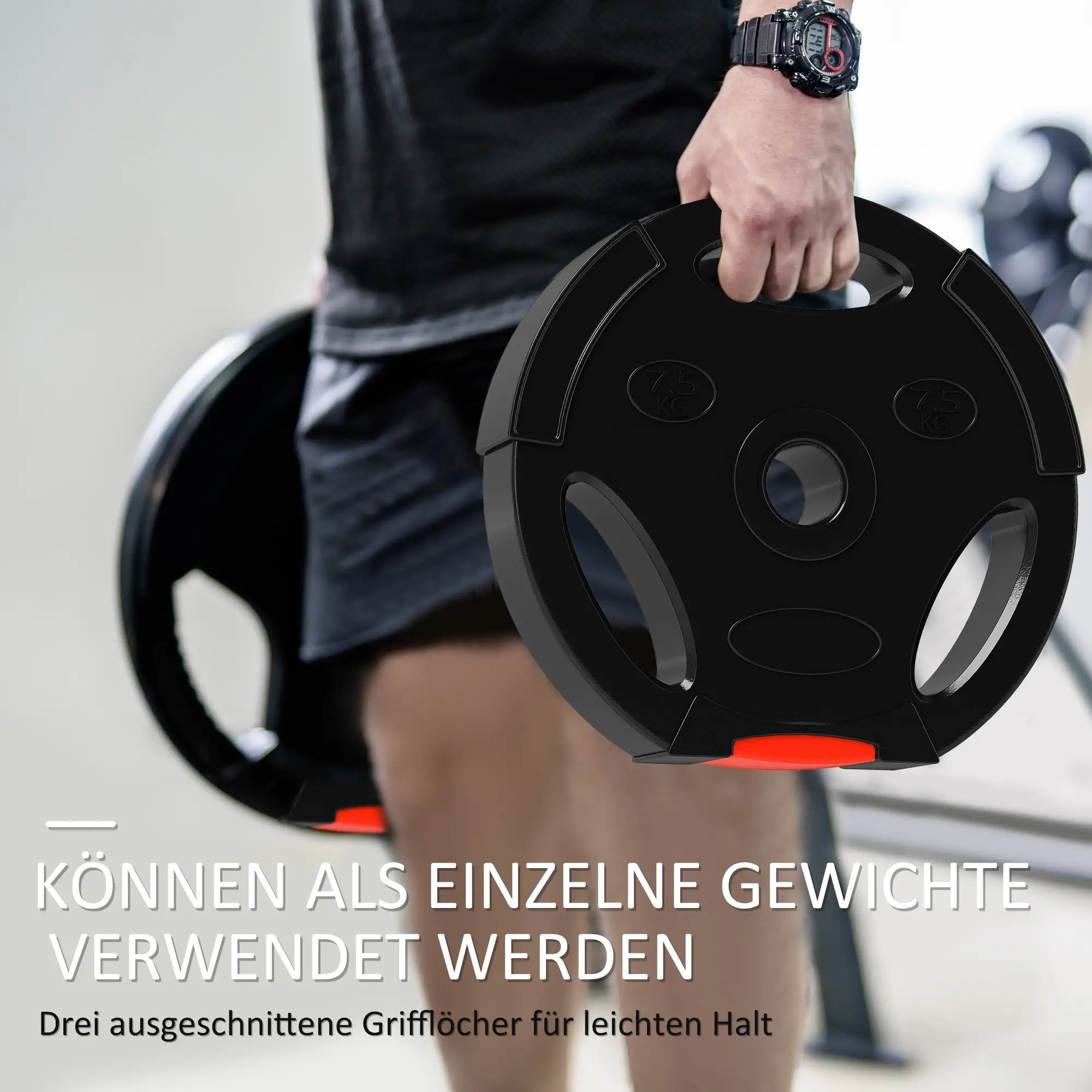 4er Gewichtsplatten-Set für Training, Fitnessstudio, Heimtraining, Stärke-Training, 2 x 7,5 kg und 2 x 5 kg, Schwarz