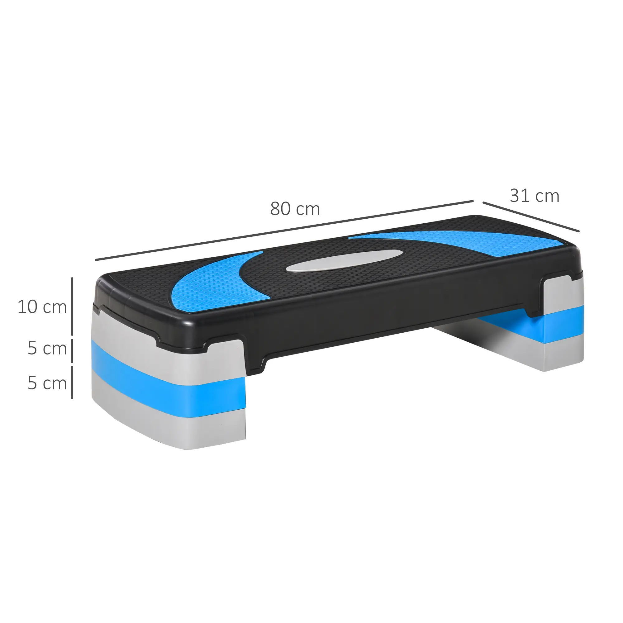 Aerobic-Stepper 3-stufig höhenverstellbar 80 x 31 x 20 cm Schwarz+Hellblau+Grau