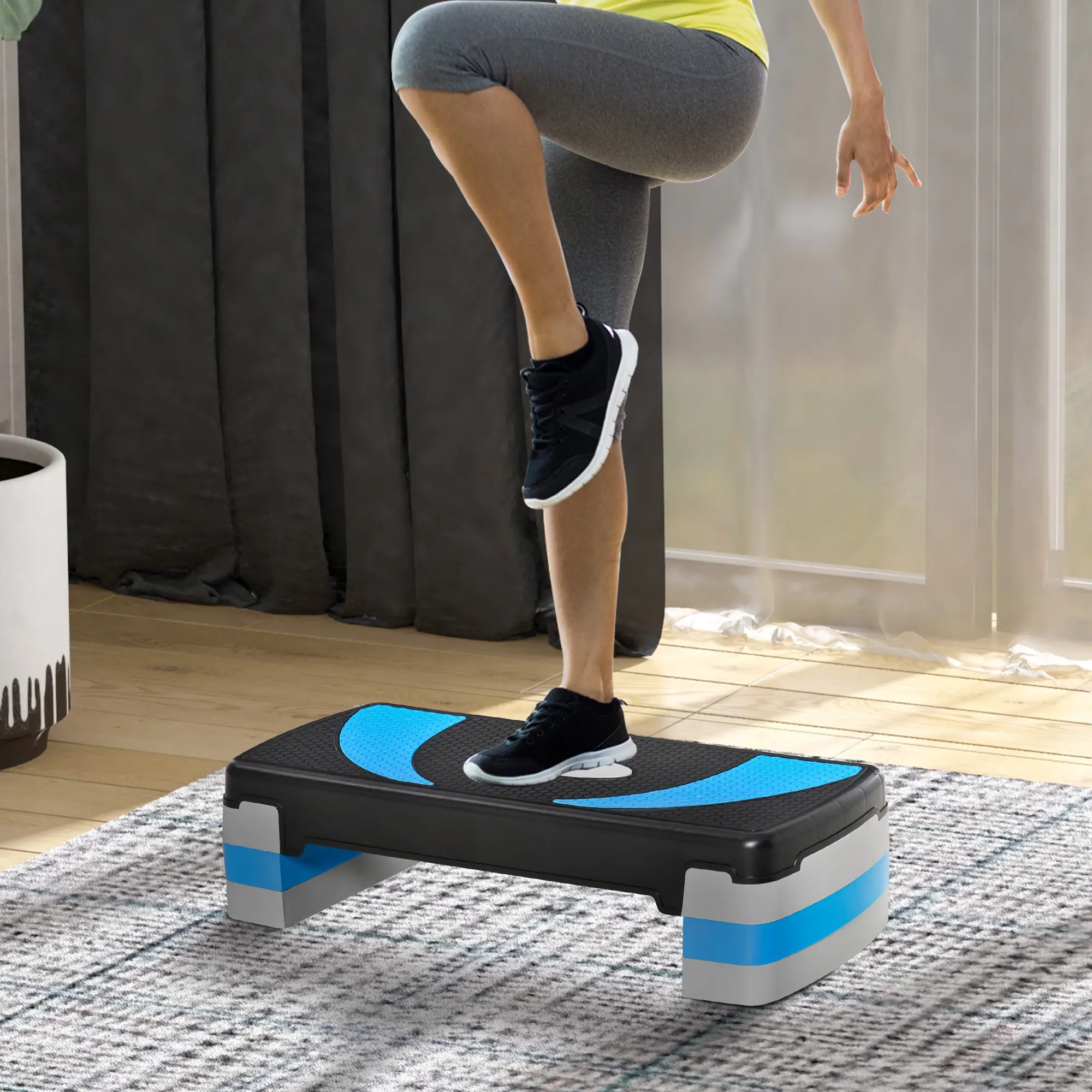 Aerobic-Stepper 3-stufig höhenverstellbar 80 x 31 x 20 cm Schwarz+Hellblau+Grau