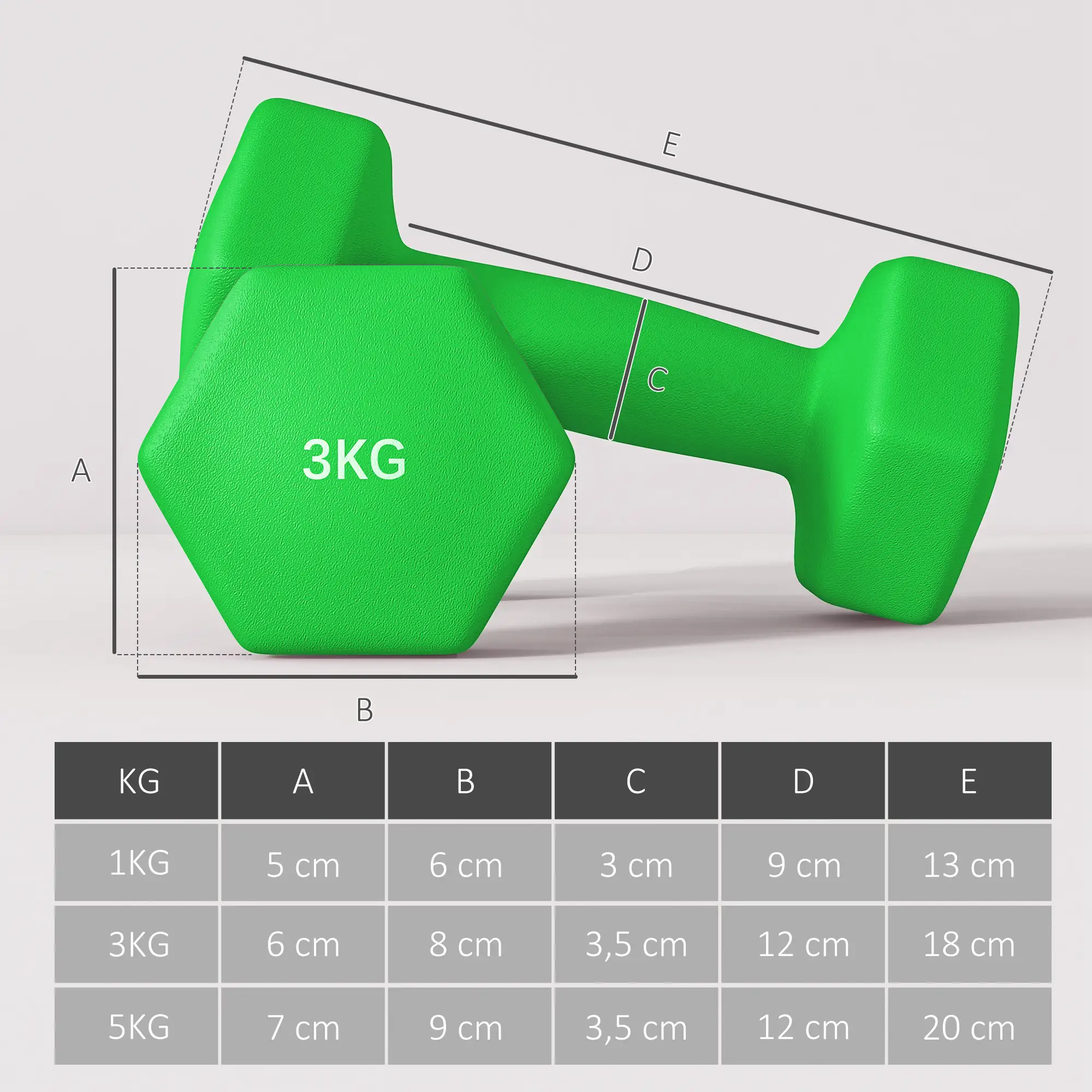 Hantelset mit Aufbewahrungsgestell, Set mit 6 Hanteln für Fitness-Training, 2 x 1kg, 2 x 3kg, 2 x 5kg