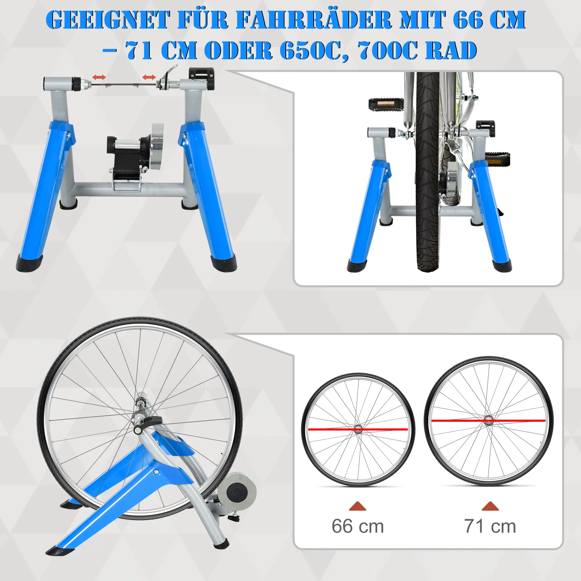 Rollentrainer, Radtrainer, 8 Widerstandsstufen, klappbar, für 26-29'', blau, 77 x 56 x 47,5 cm