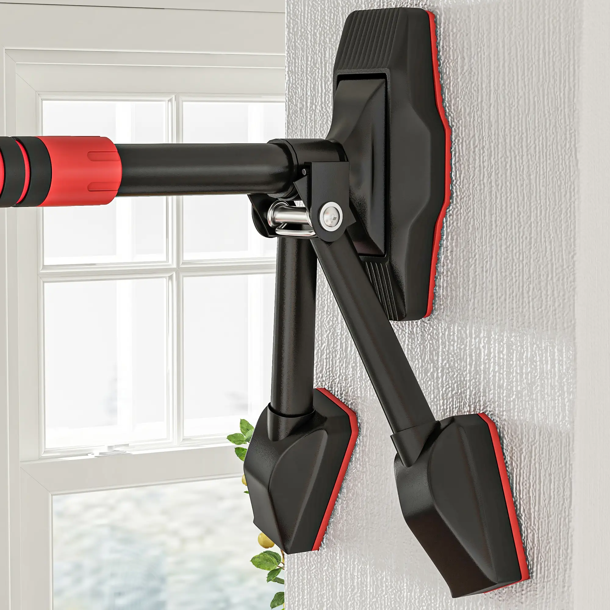 Klimmzugstange, verstellbar 78-98cm, Wasserwaage, 6-Punkt-Unterstützung, Metall, Schwarz/Rot