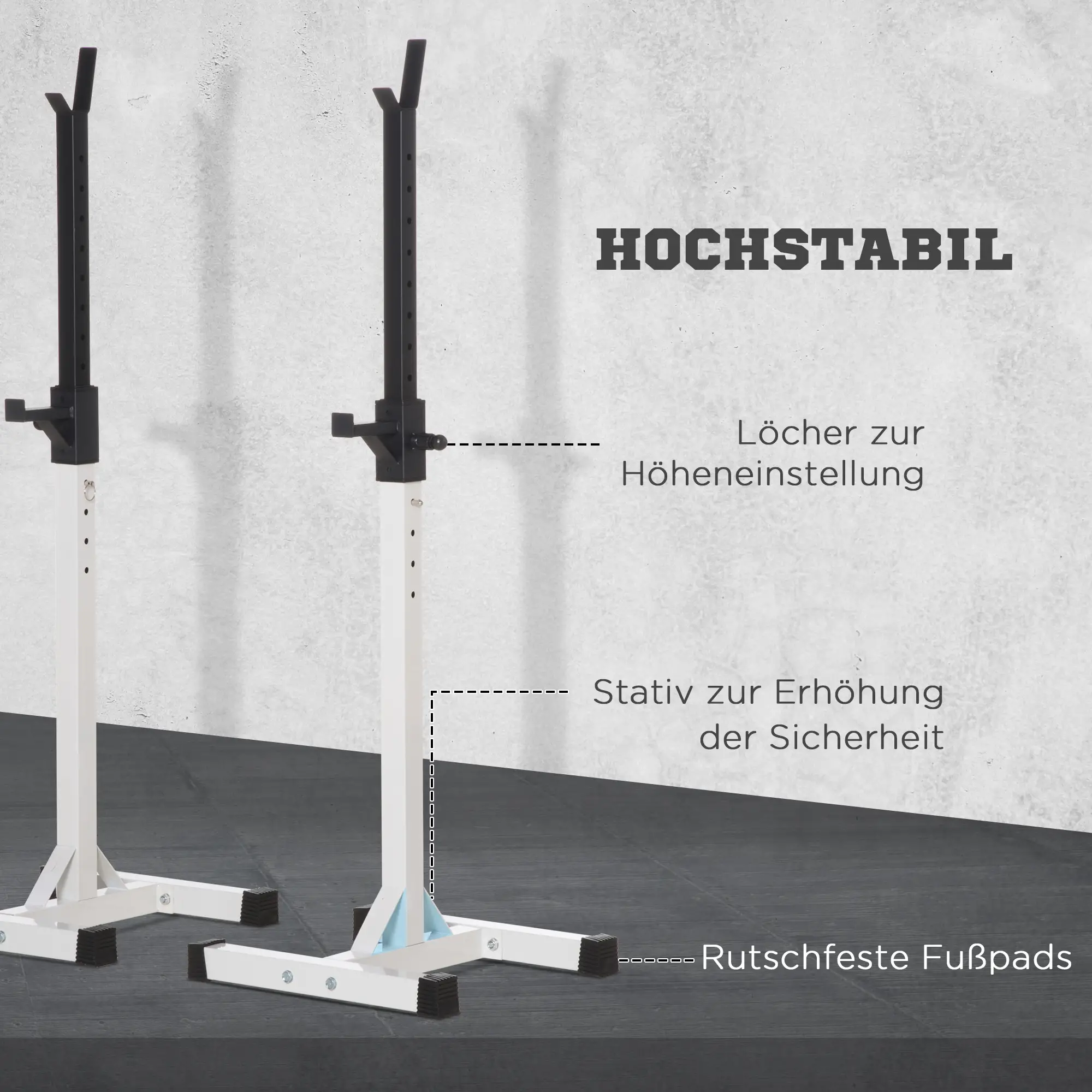Hantelständer, 2er-Set, bis 150 kg belastbar, höhenverstellbar, Stahl, weiß+schwarz, 52 x 48 x 160 cm