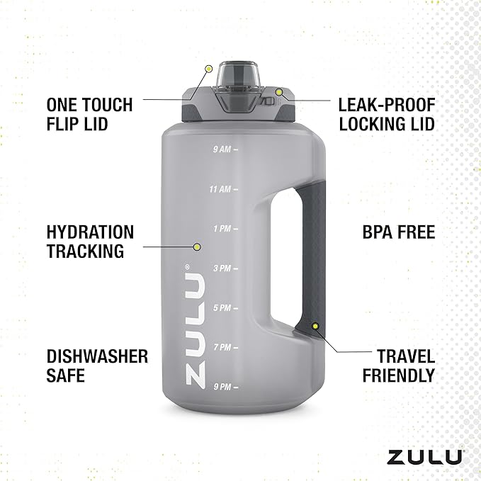 ZULU Goals Large Water Bottle Jug with Time Marker & Handle 