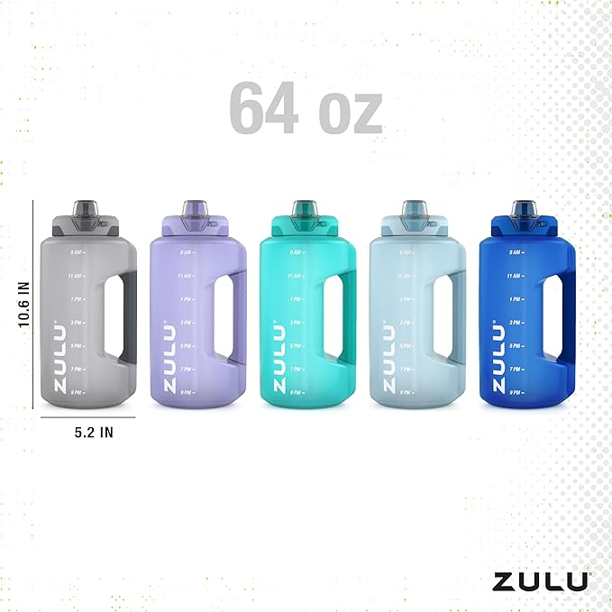 ZULU Goals Large Water Bottle Jug with Time Marker & Handle 
