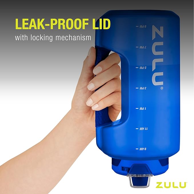 ZULU Goals Large Water Bottle Jug with Time Marker & Handle 