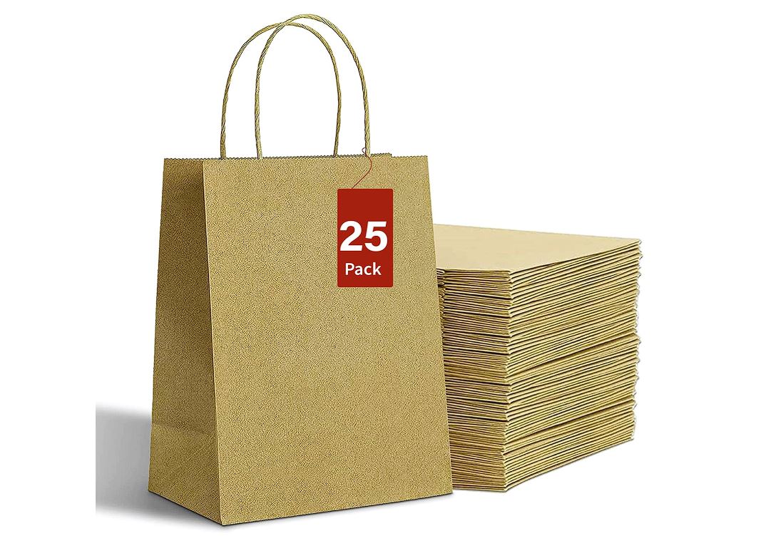 25 Pcs Party Bags- 27 * 21 * 11 Brown Paper Bags with Handle -130GSM Sweet Bags