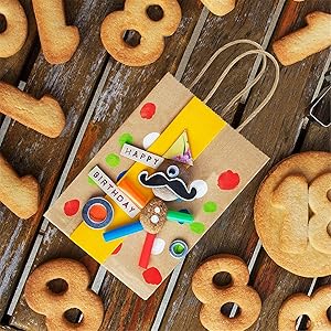 25 Pcs Party Bags- 27 * 21 * 11 Brown Paper Bags with Handle -130GSM Sweet Bags