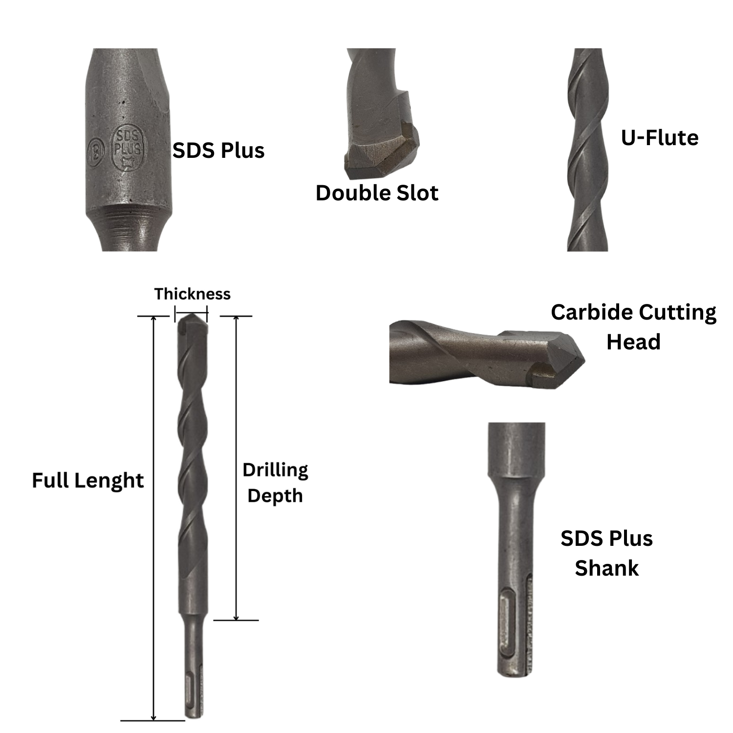 SDS Plus Hammer Drill Bit - Tungsten Carbide Tip, Fully Hardened Tool - To Be Used in Granite, Cement, Stone, Concrete & Masonry