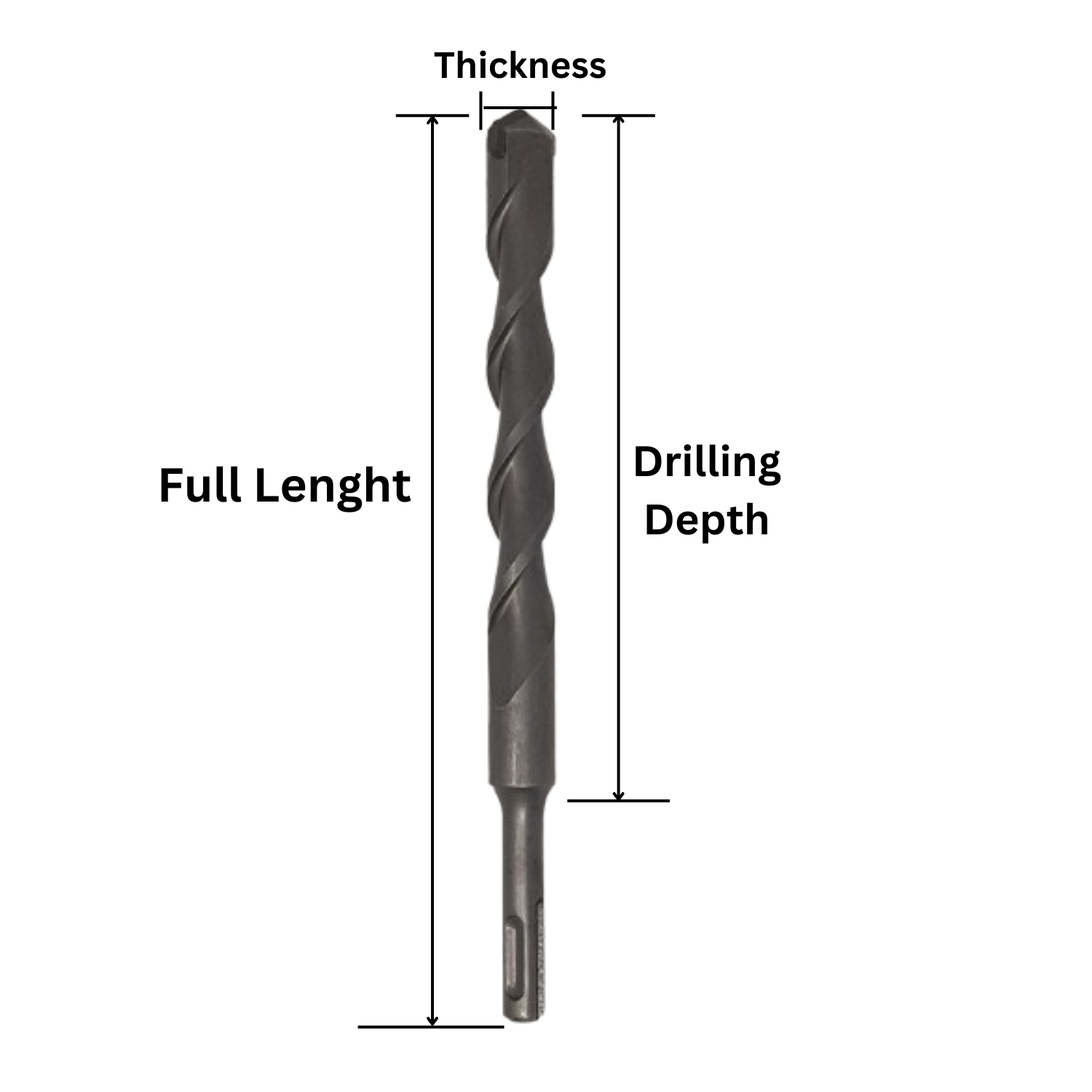 SDS Plus Hammer Drill Bit - Tungsten Carbide Tip, Fully Hardened Tool - To Be Used in Granite, Cement, Stone, Concrete & Masonry