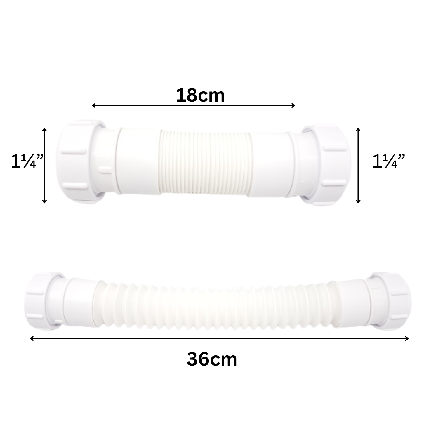 Flexible Waste Fitting Compression x Compression (1.5inch, 1 1/2inch) & (1.25inch, 1 1/4inch)