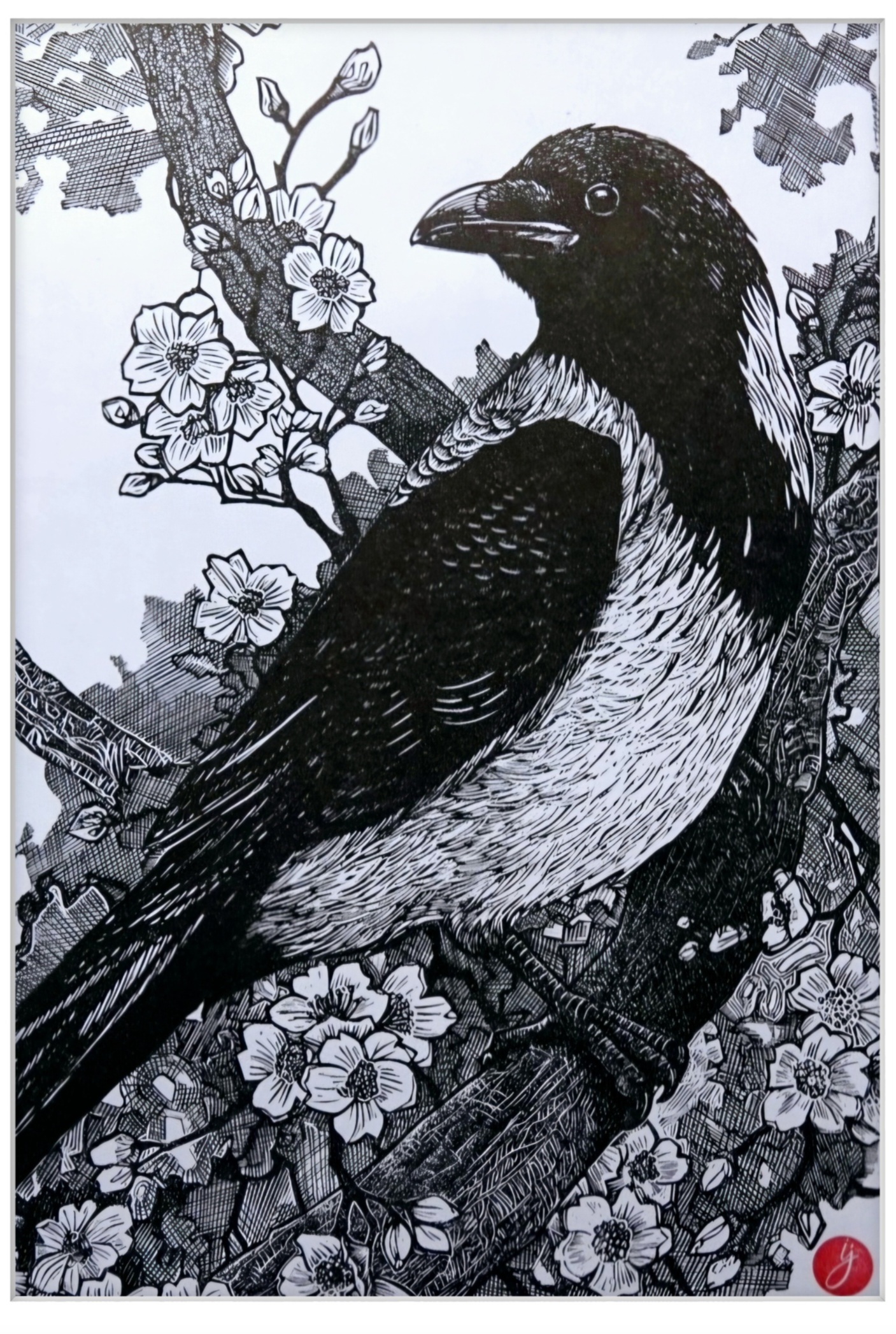 Hooded Crow. Linocut Print