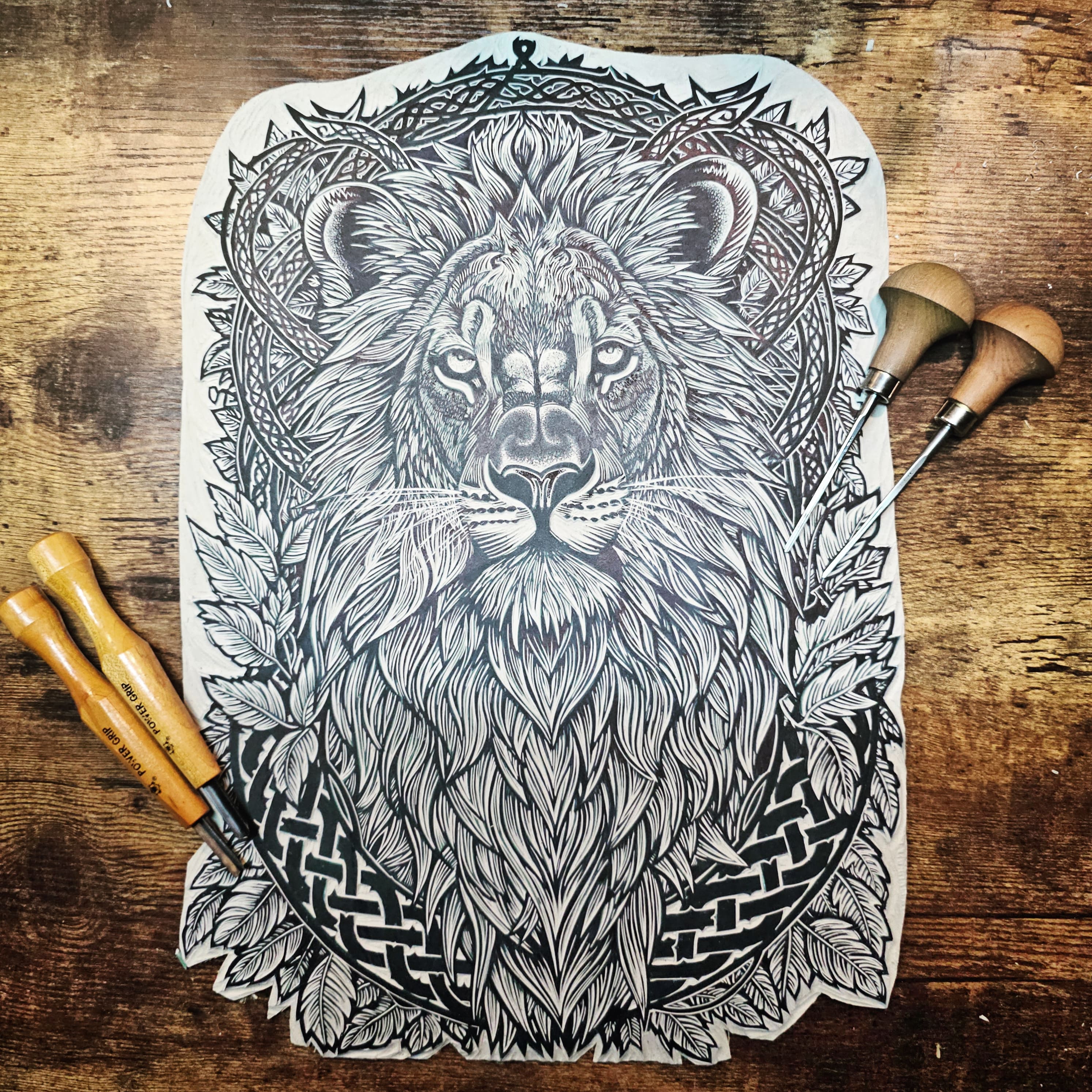 Celtic Lion. Linocut Print