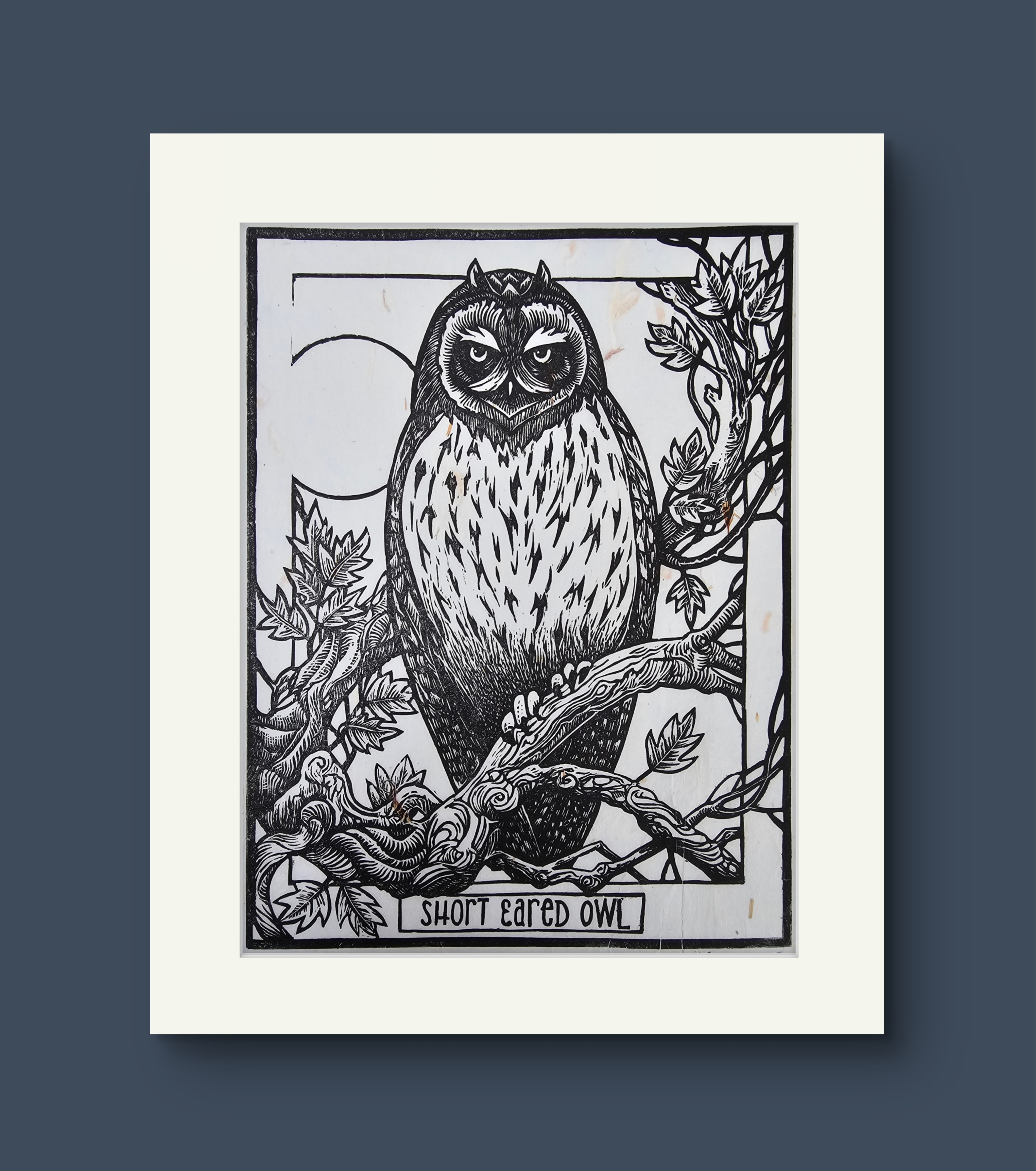 Short Eared Owl. Linocut Print