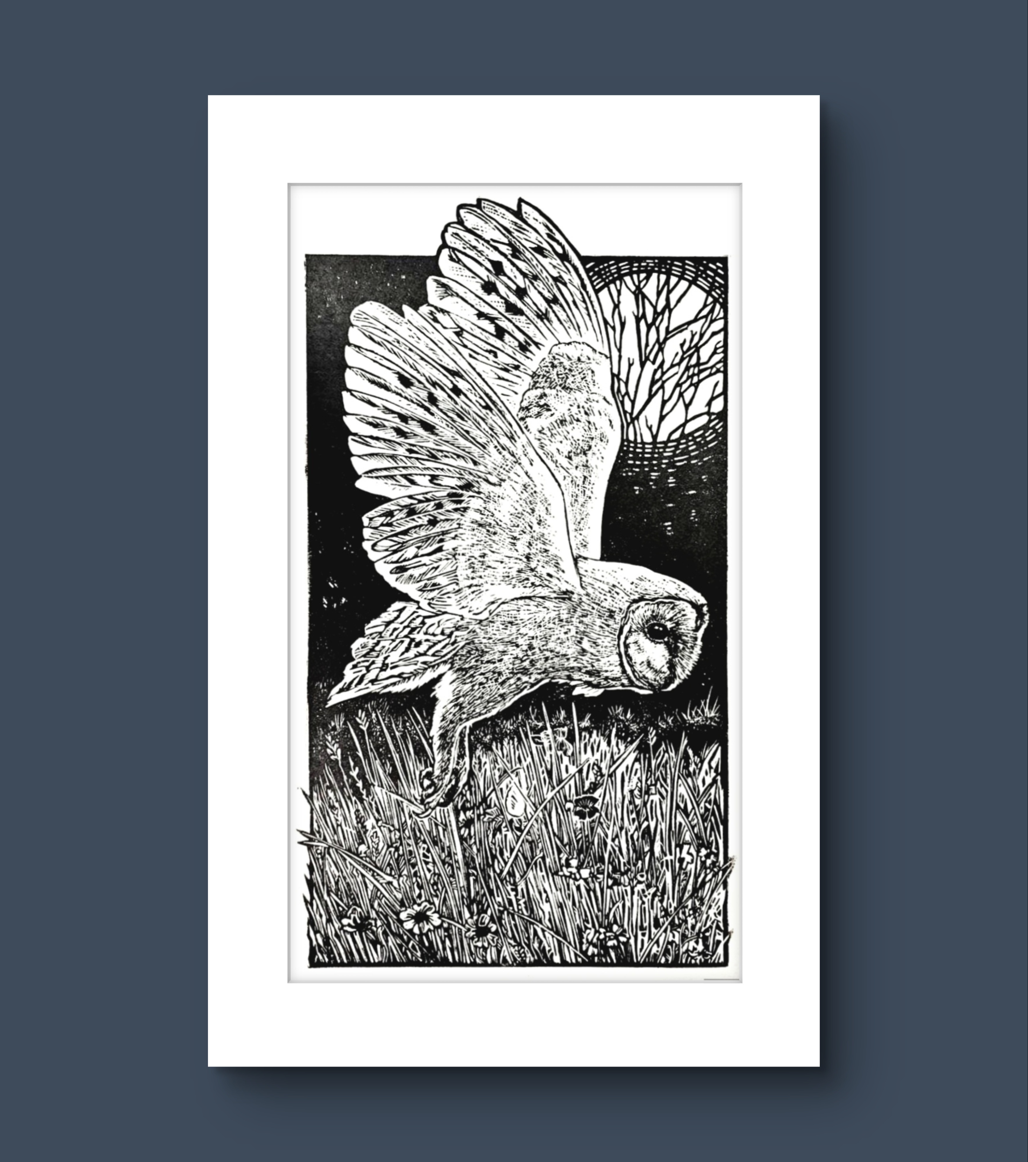 Barn Owl. Linocut Print