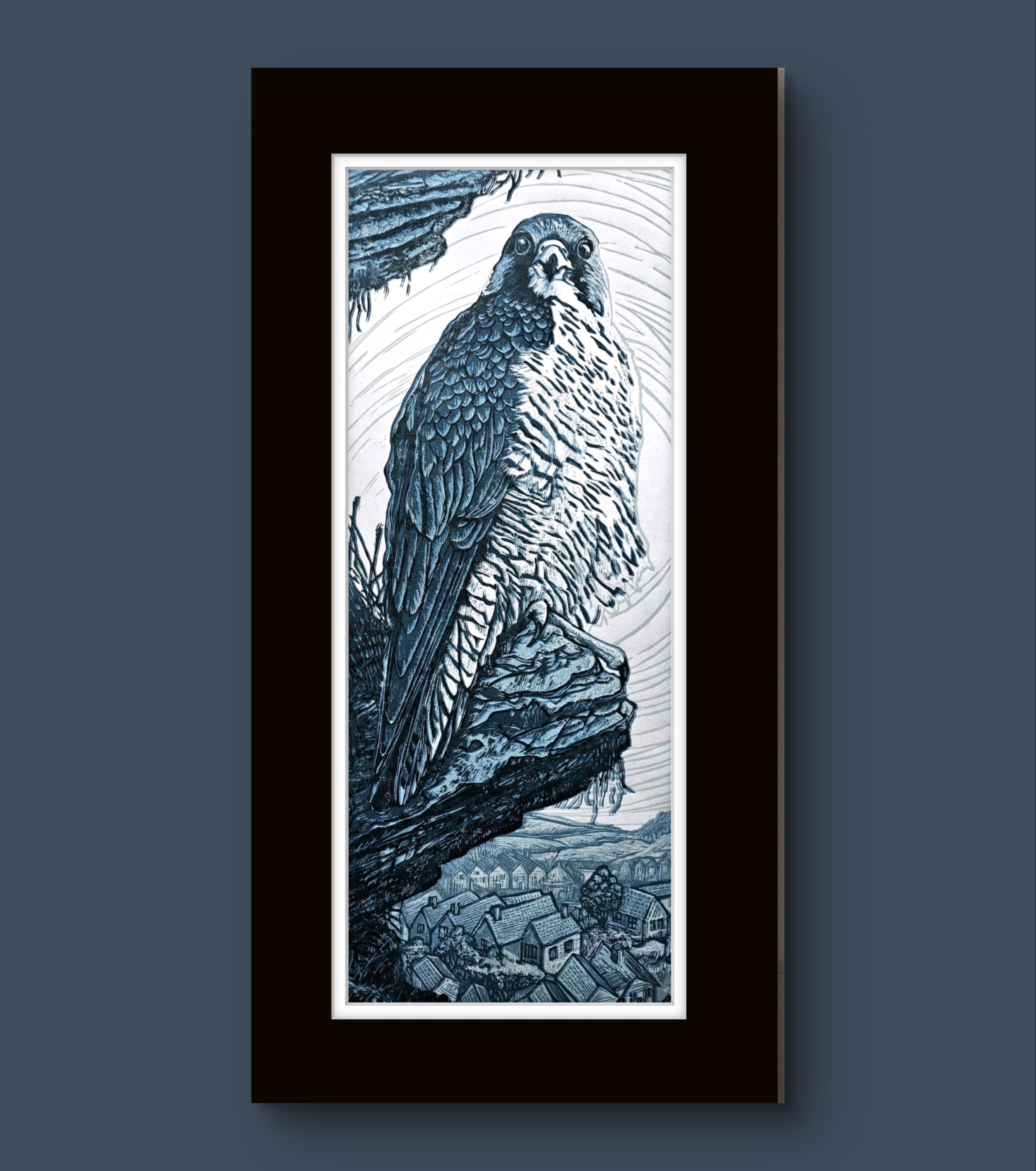 Peregrine Falcon. Woodcut Reduction Print