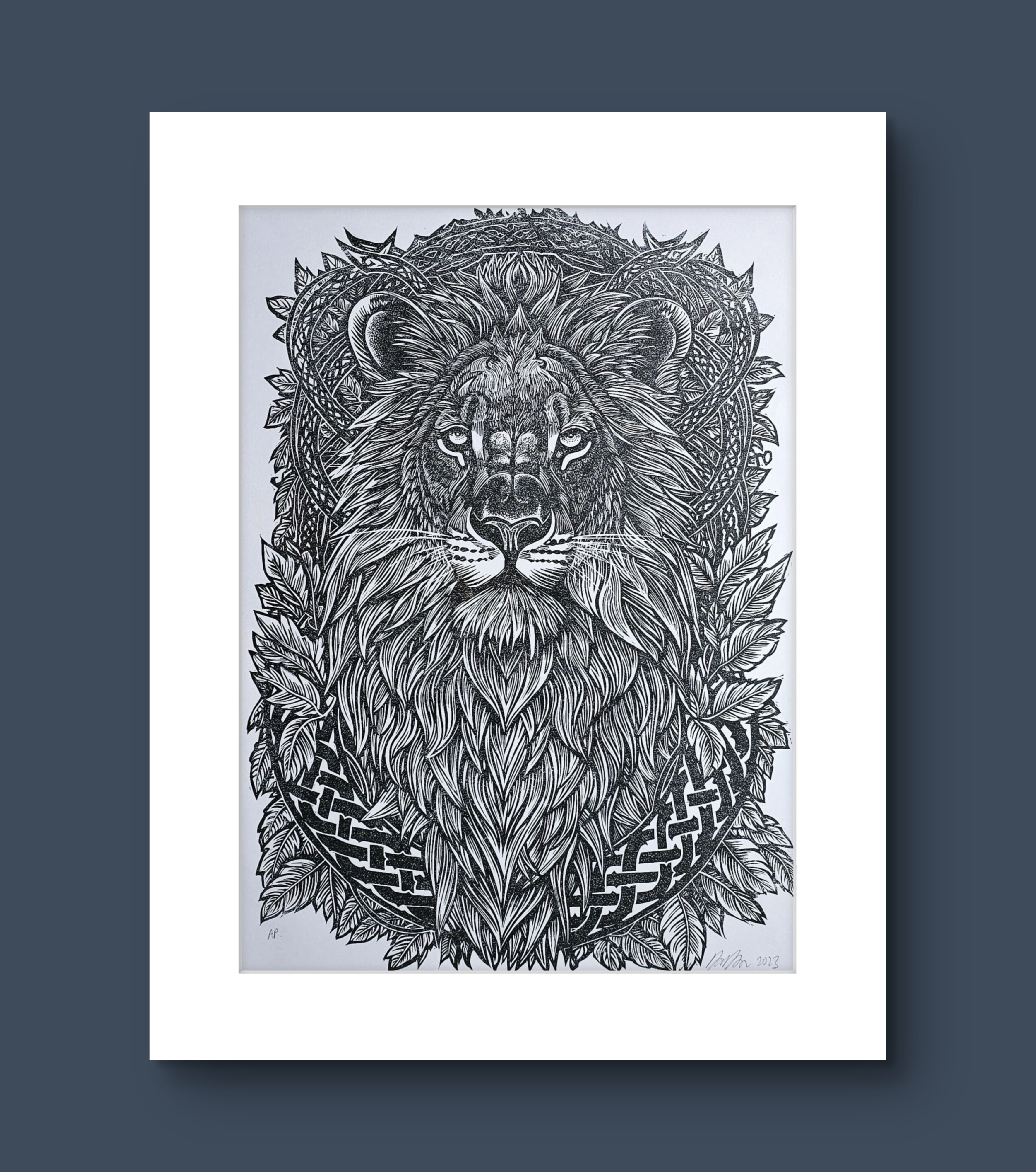 Celtic Lion. Linocut Print
