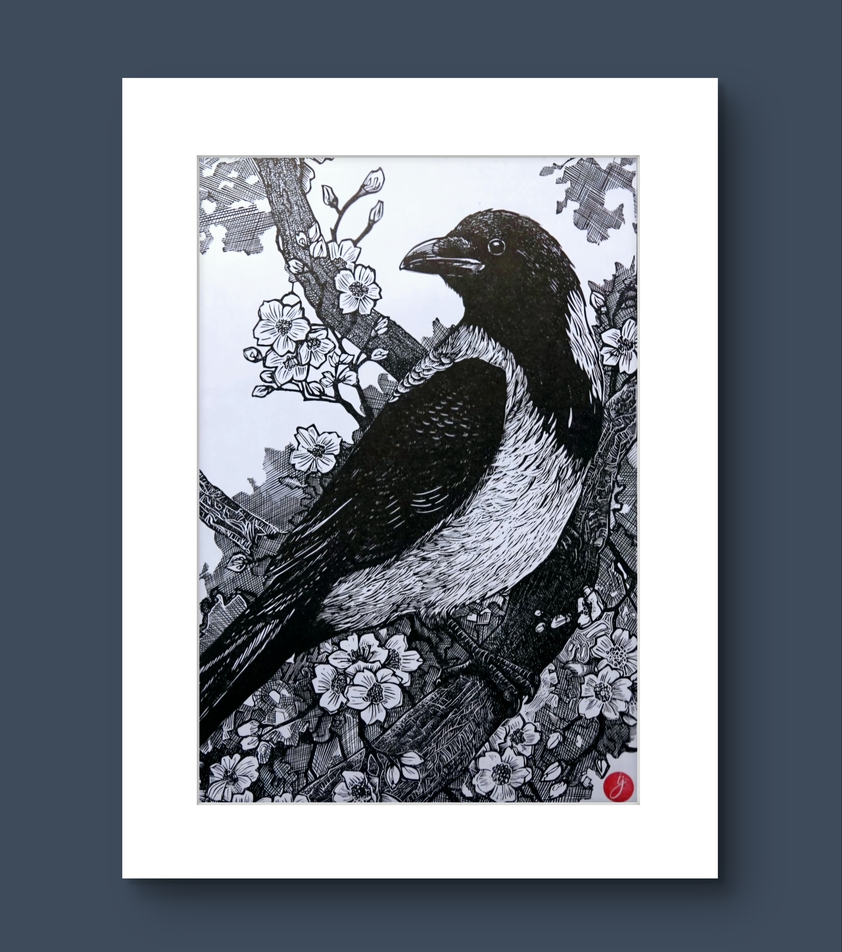 Hooded Crow. Linocut Print