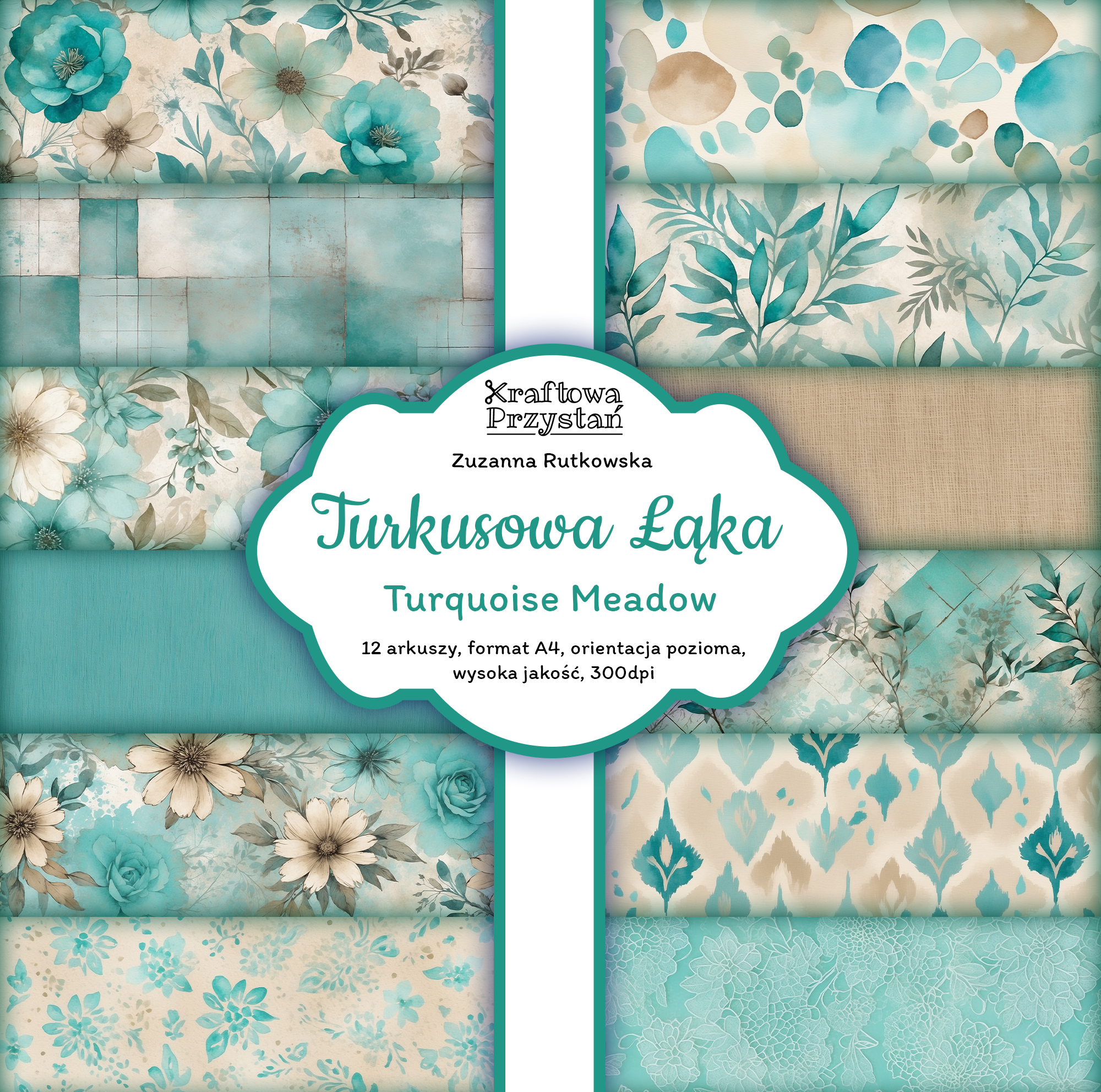 Turkusowa Łąka - zestaw papierów (12+1)
