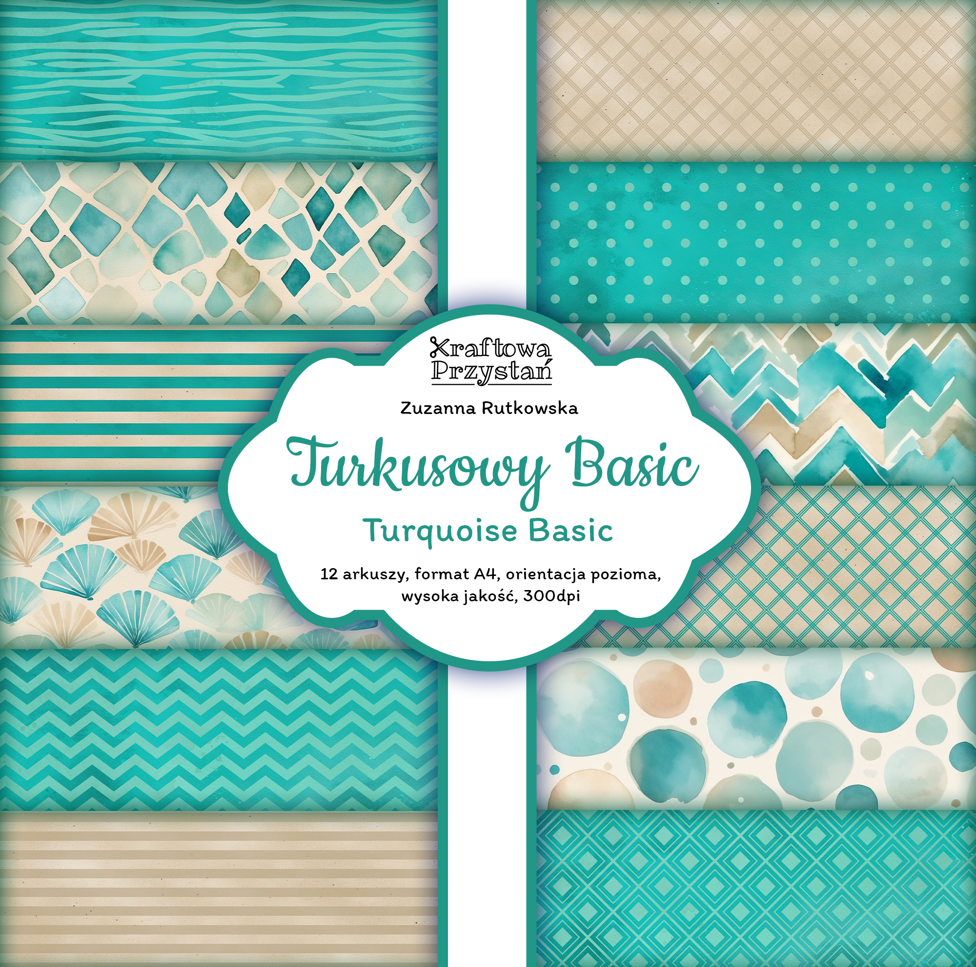 Turkusowy Basic - zestaw papierów (12)