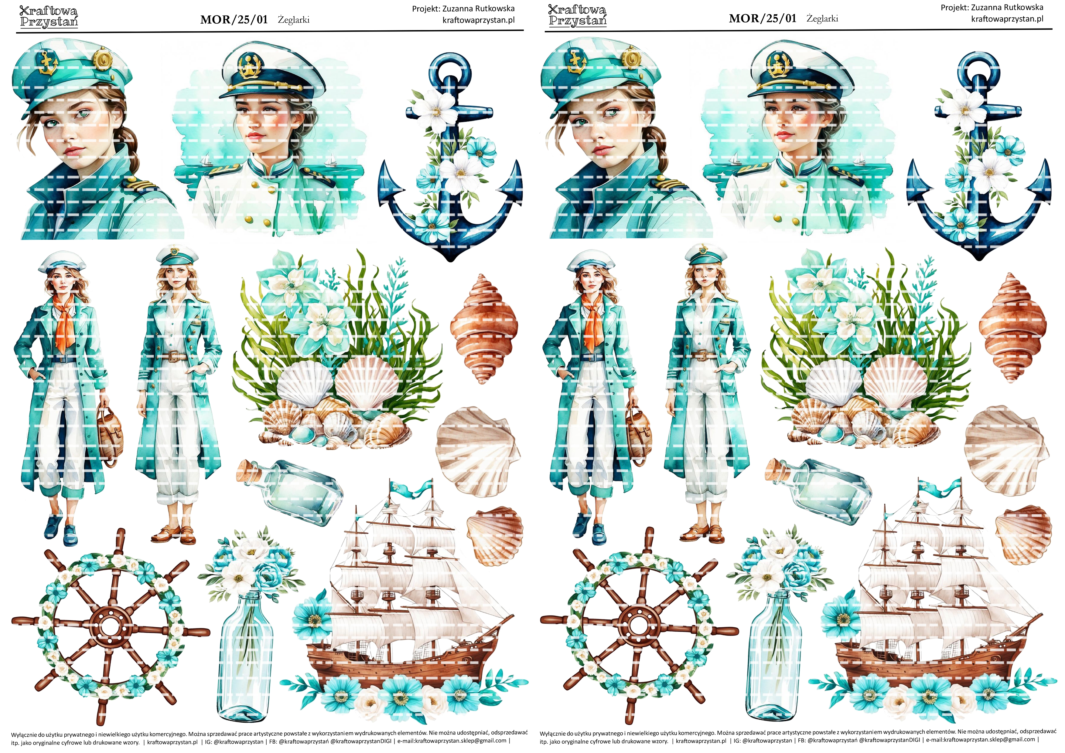 Morski Zestaw - zestaw papierów Cichy Brzeg + 6 arkuszy grafik morskich