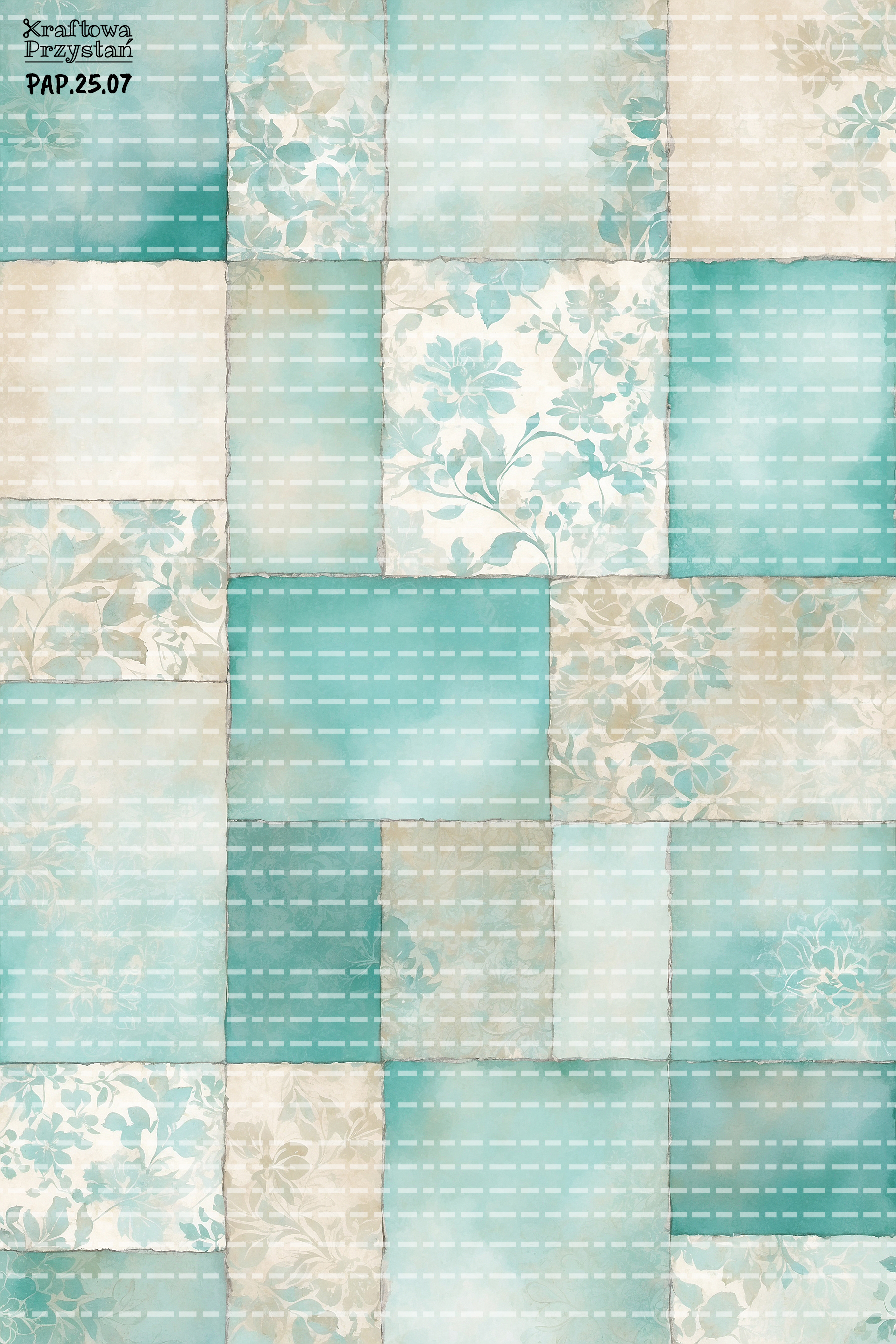 PAP.25.07 - Papier jasnoturkusowy patchwork