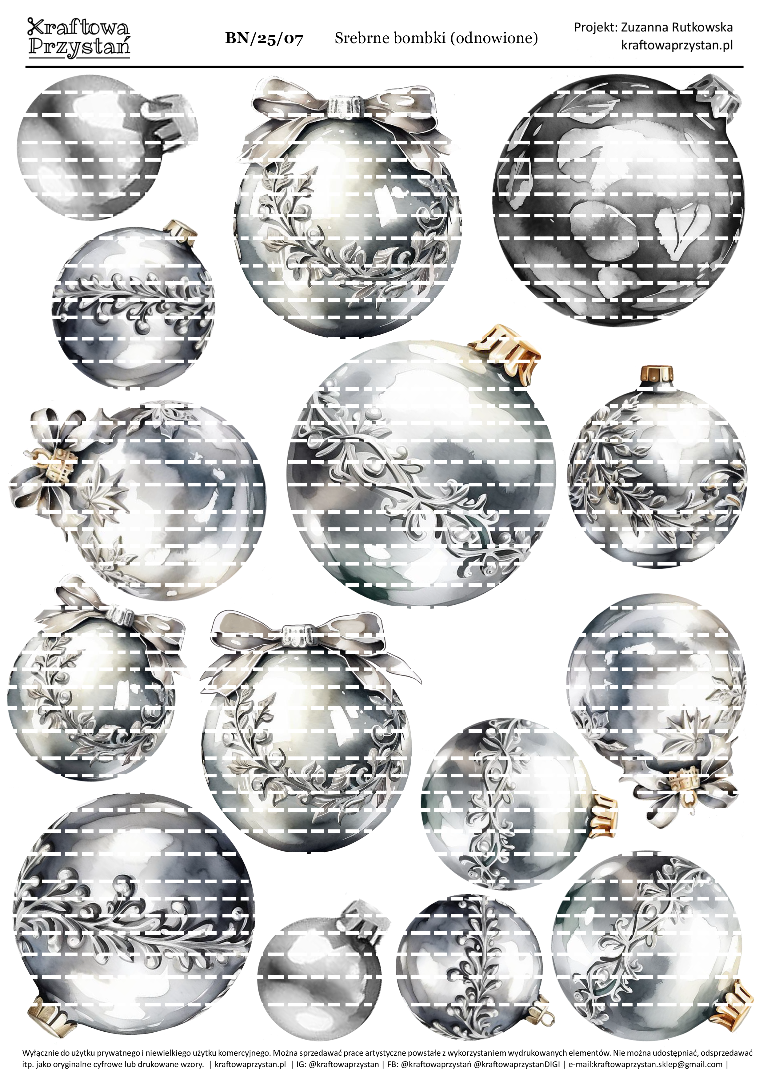 BN.23.07 (odnowione) - srebrne bombki świąteczne