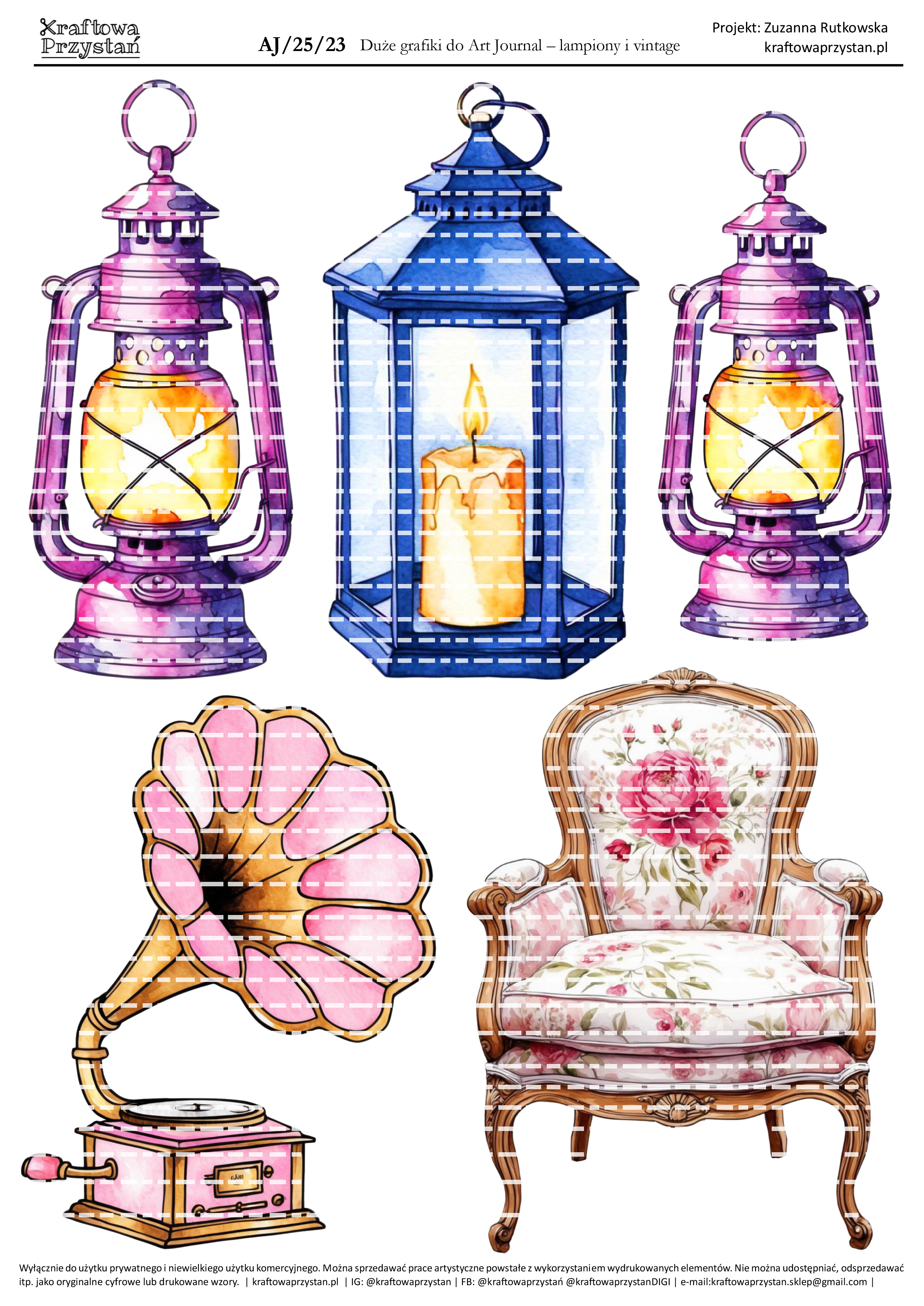AJ.25.23 - lampiony i vintage - grafiki do Art Journal
