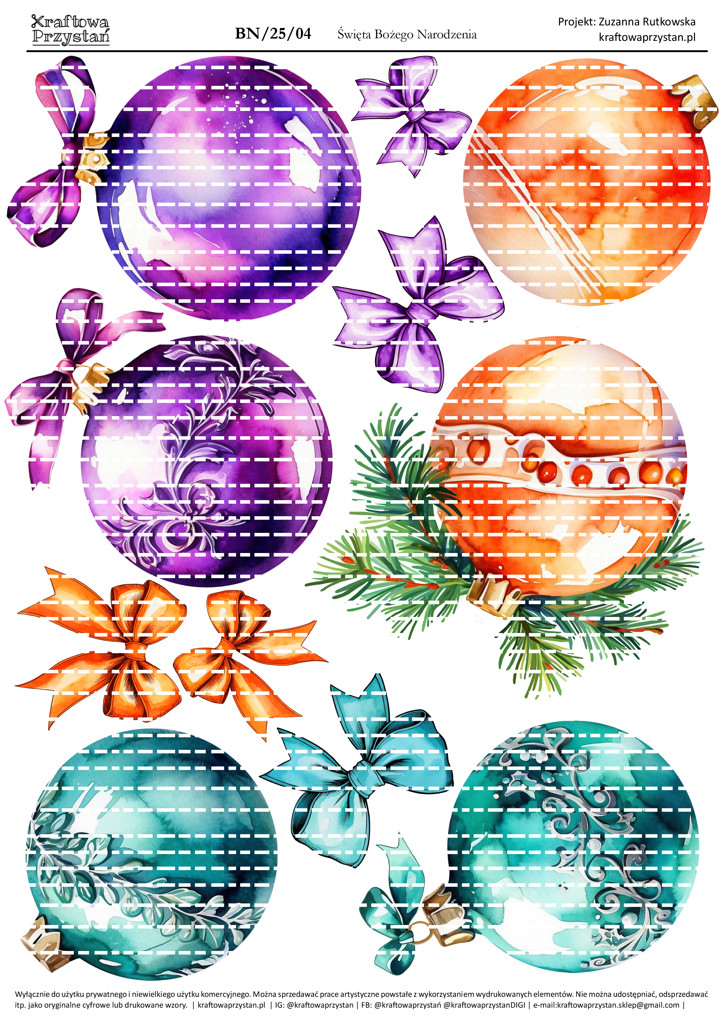 BN.25.04 - fioletowe, pomarańczowe i turkusowe bombki świąteczne