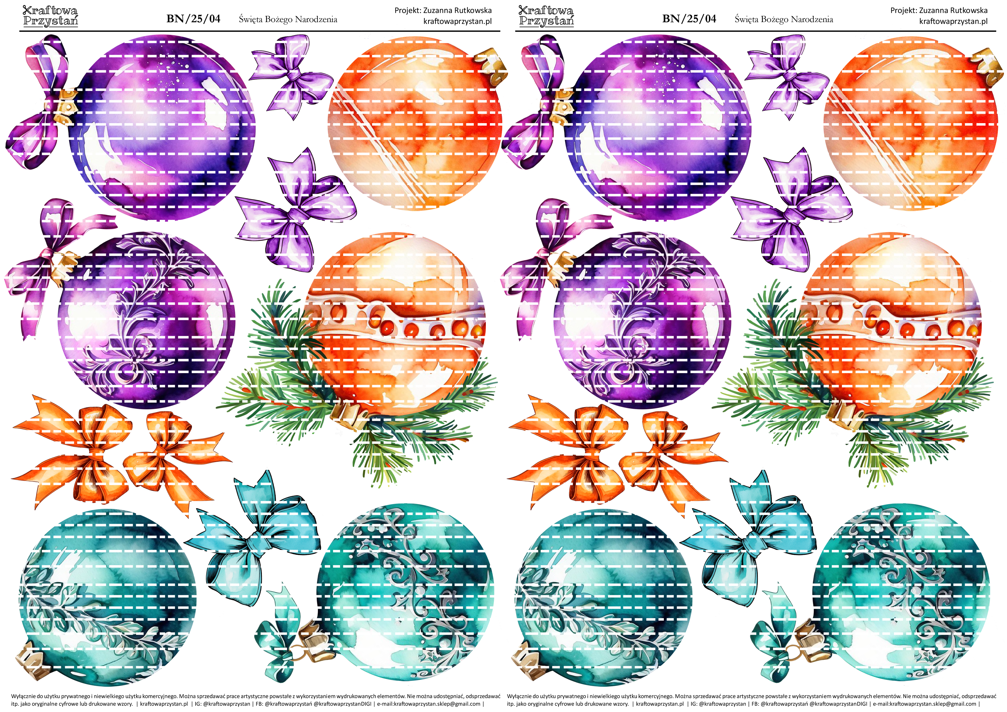 BN.25.04 - fioletowe, pomarańczowe i turkusowe bombki świąteczne