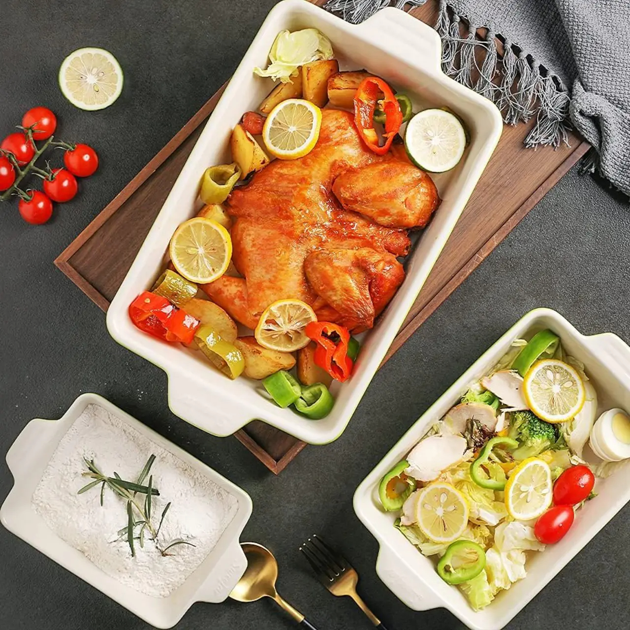 Ceramic Bakeware Set - Rectangular Baking Dish Lasagna Pans for Kitchen - 11.8 x 7.8 x 2.75 Inch - Gradient Gray