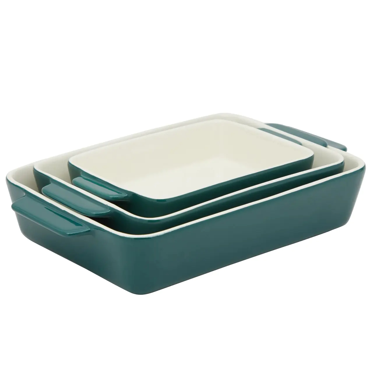 3 Piece Green Casserole Dishes for Oven Use, Baking, Rectangular Ceramic Bakeware Set in Assorted Sizes