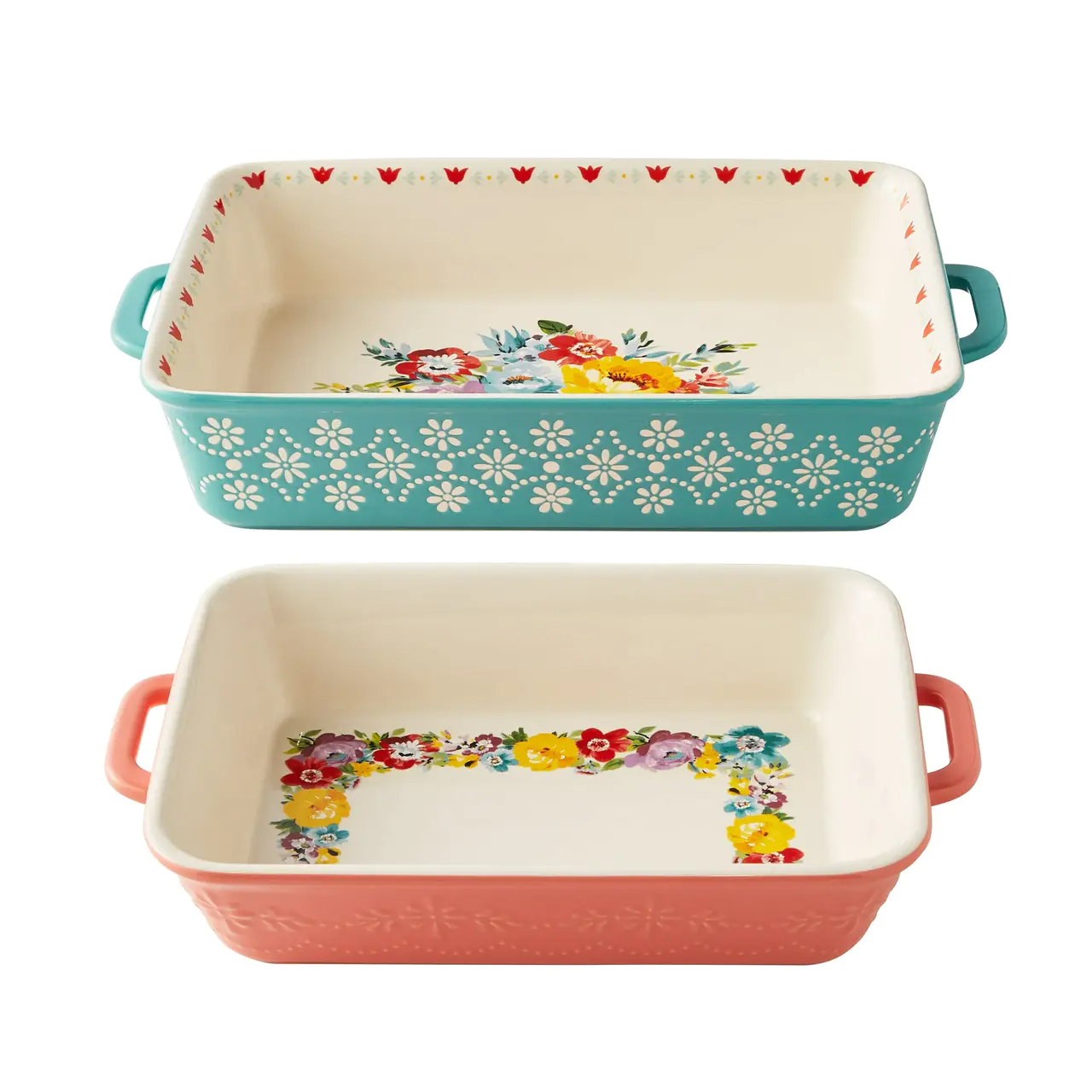 Sweet Romance Blossoms Assorted Color 2-Piece Rectangular Ceramic Baking Dishes