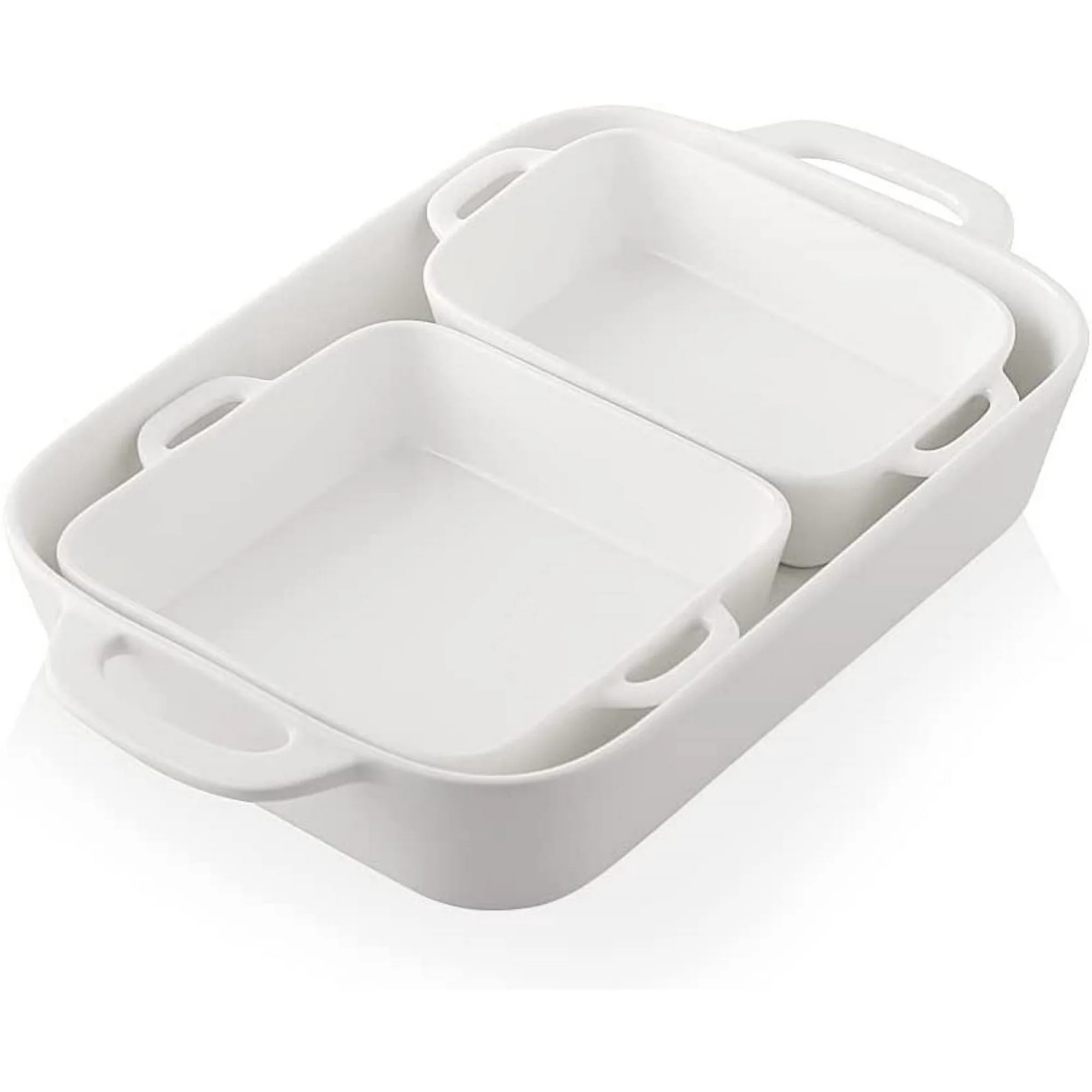 Ceramic Bakeware Set, Rectangular Baking Dish for Cooking, Kitchen, Cake Dinner, Banquet and Daily Use, 12.8 x 8.9 Inches porcelain Baking Pans (White)