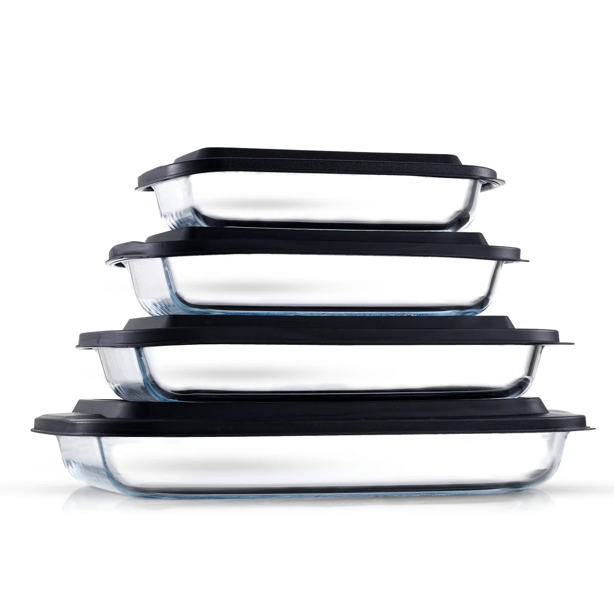 8 Piece Glass Baking Dish with Lid Set (Black) Large Glass Casserole Dishes with Covers