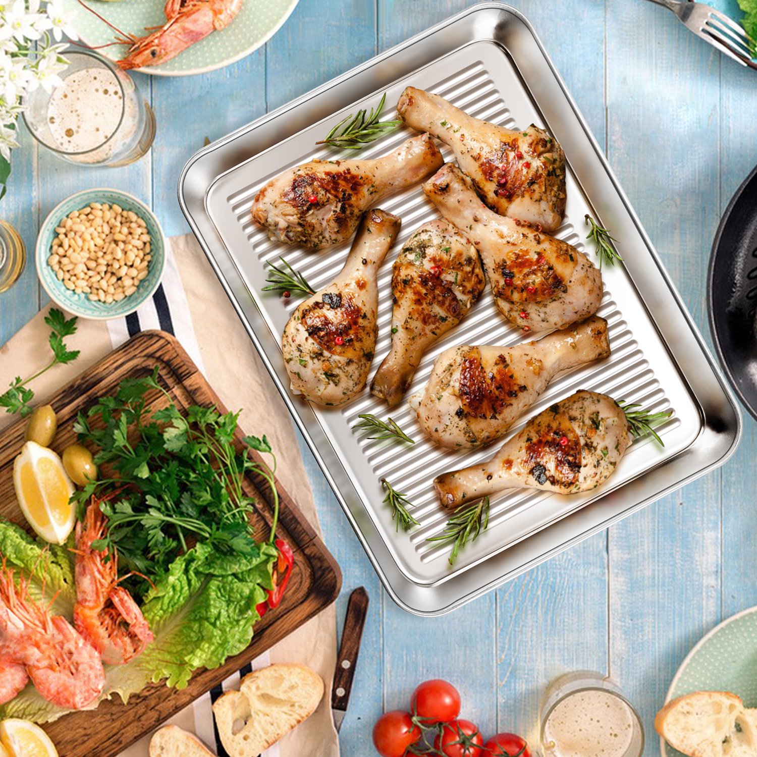 Textured Baking Pans, Stainless Steel Bakeware Set, Metal Rectangle Oven Pan for Cake Lasagna Casserole - 9.4/10.4/12.4 inch