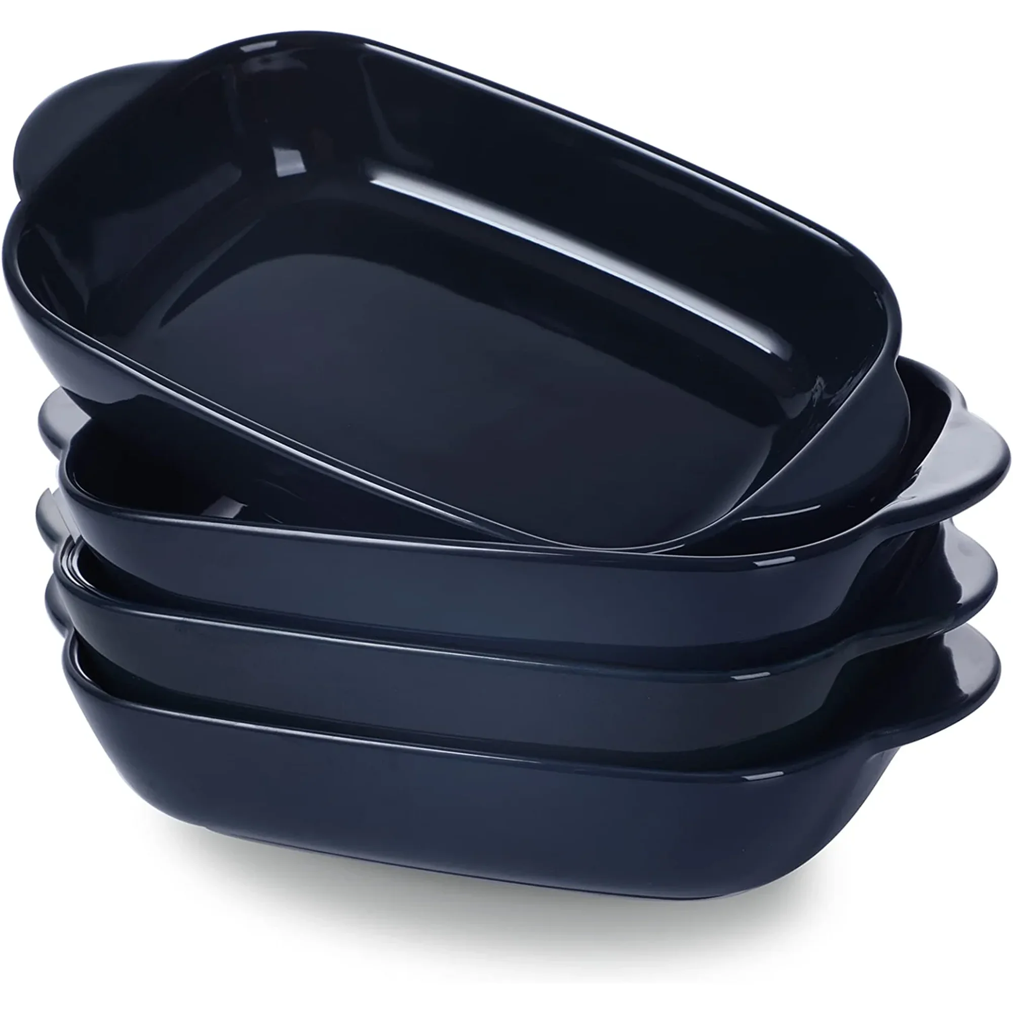 Ceramic Small Baking Dish 7.5-Inch Set of 4, Rectangular Bakeware with Double Handle, Baking Pans for Cooking and Cake Dinner (Navy)