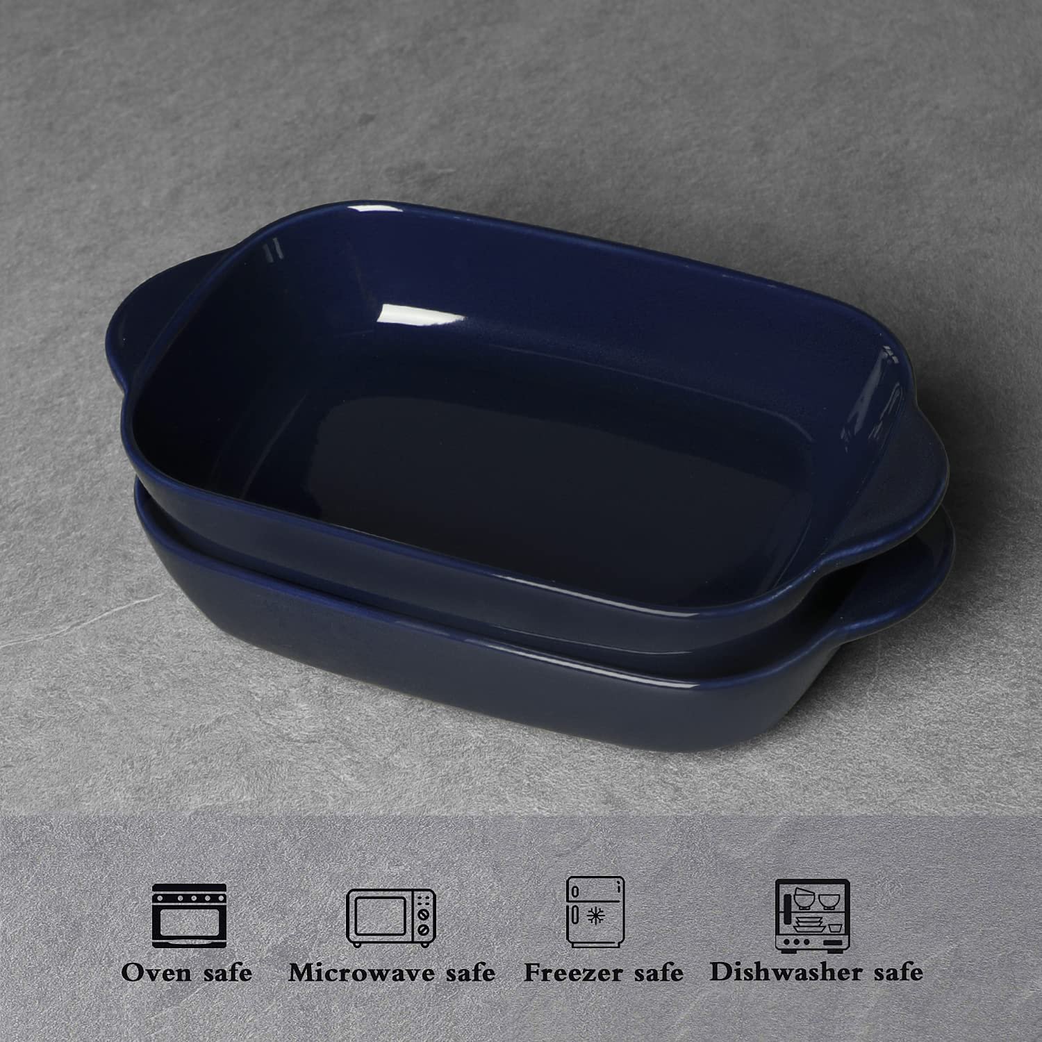Ceramic Small Baking Dish 7.5-Inch Set of 4, Rectangular Bakeware with Double Handle, Baking Pans for Cooking and Cake Dinner (Navy)