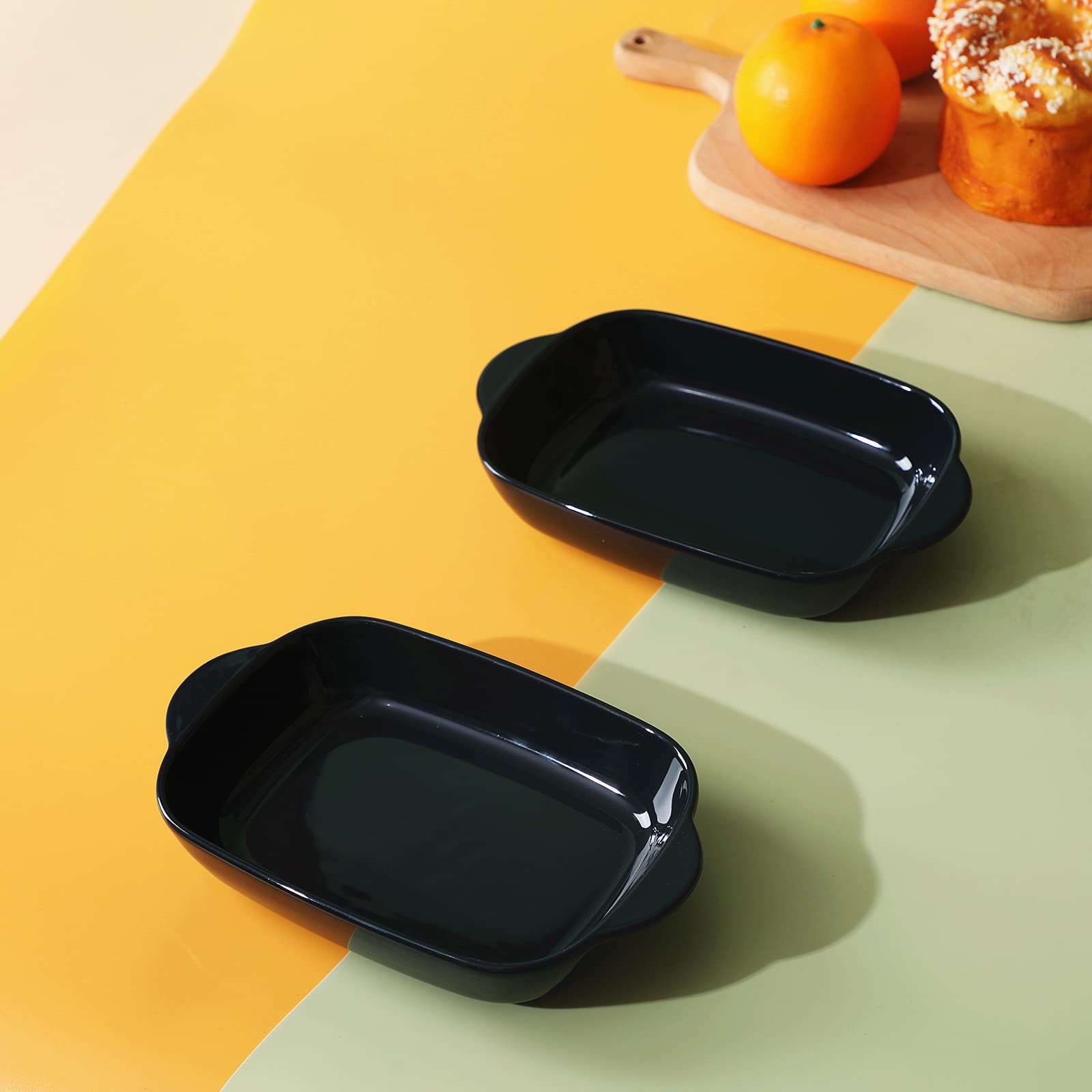 Ceramic Small Baking Dish 7.5-Inch Set of 4, Rectangular Bakeware with Double Handle, Baking Pans for Cooking and Cake Dinner (Navy)