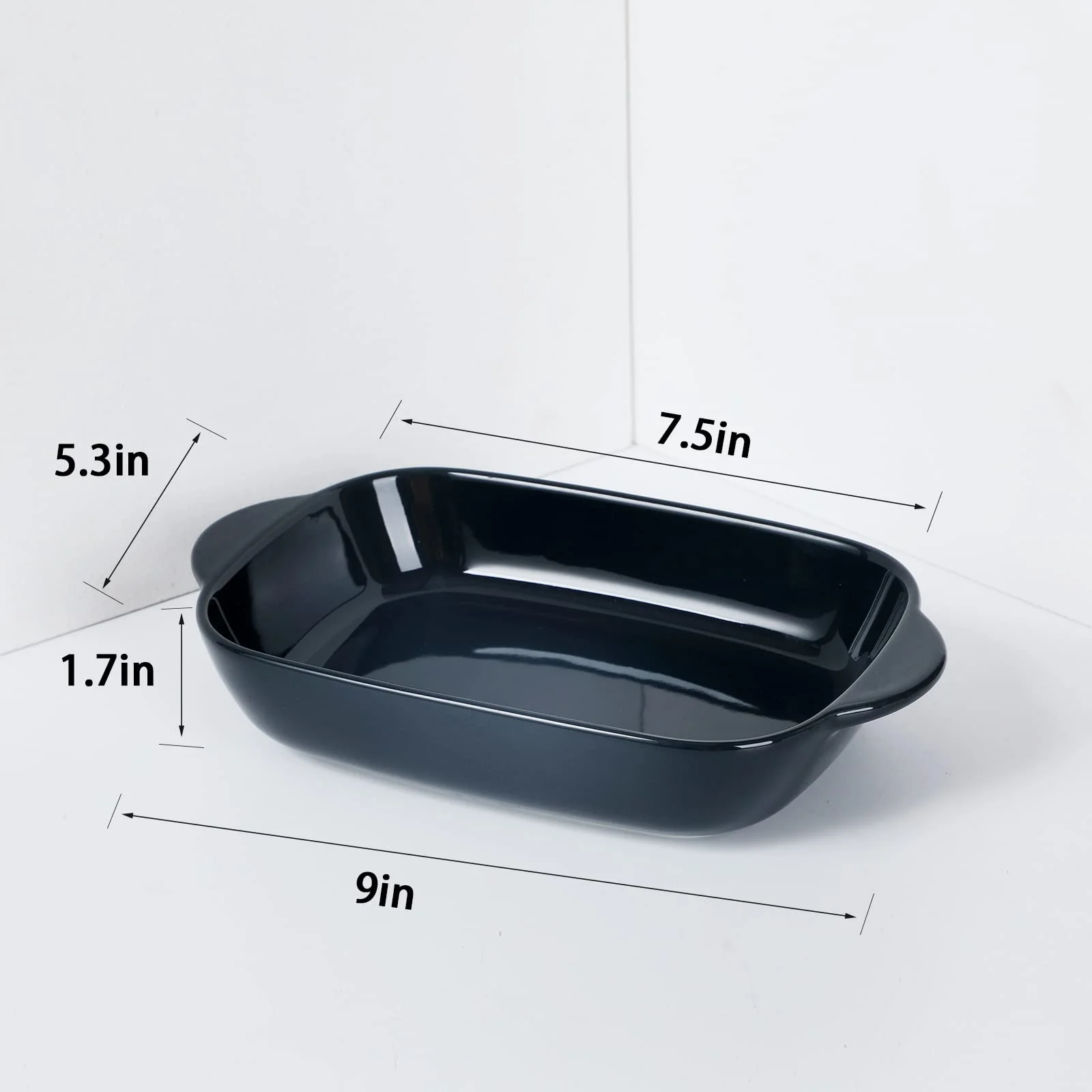 Ceramic Small Baking Dish 7.5-Inch Set of 4, Rectangular Bakeware with Double Handle, Baking Pans for Cooking and Cake Dinner (Navy)