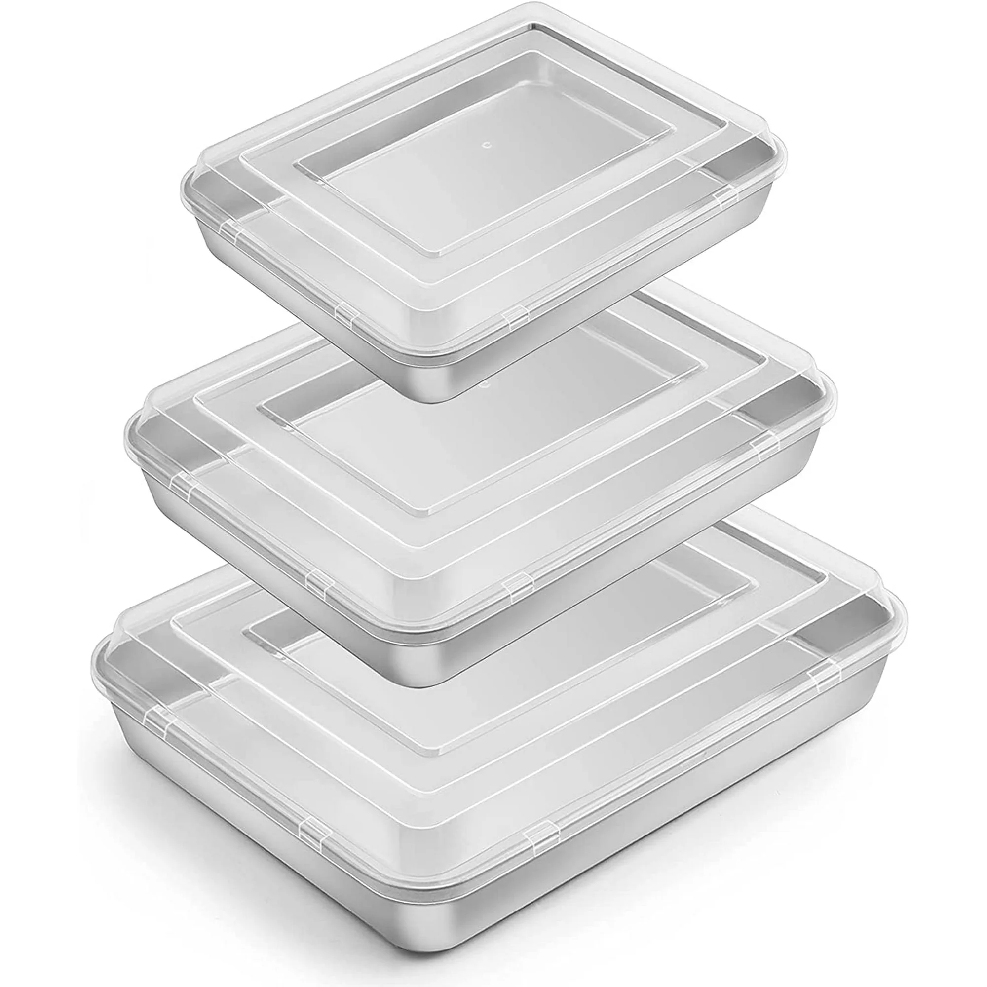 Baking Pan with Lid Set of 6, Stainless Steel Rectangular Bakeware Set for Cake Brownie Lasagna Casserole, Include 3 Pans & 3 Lids