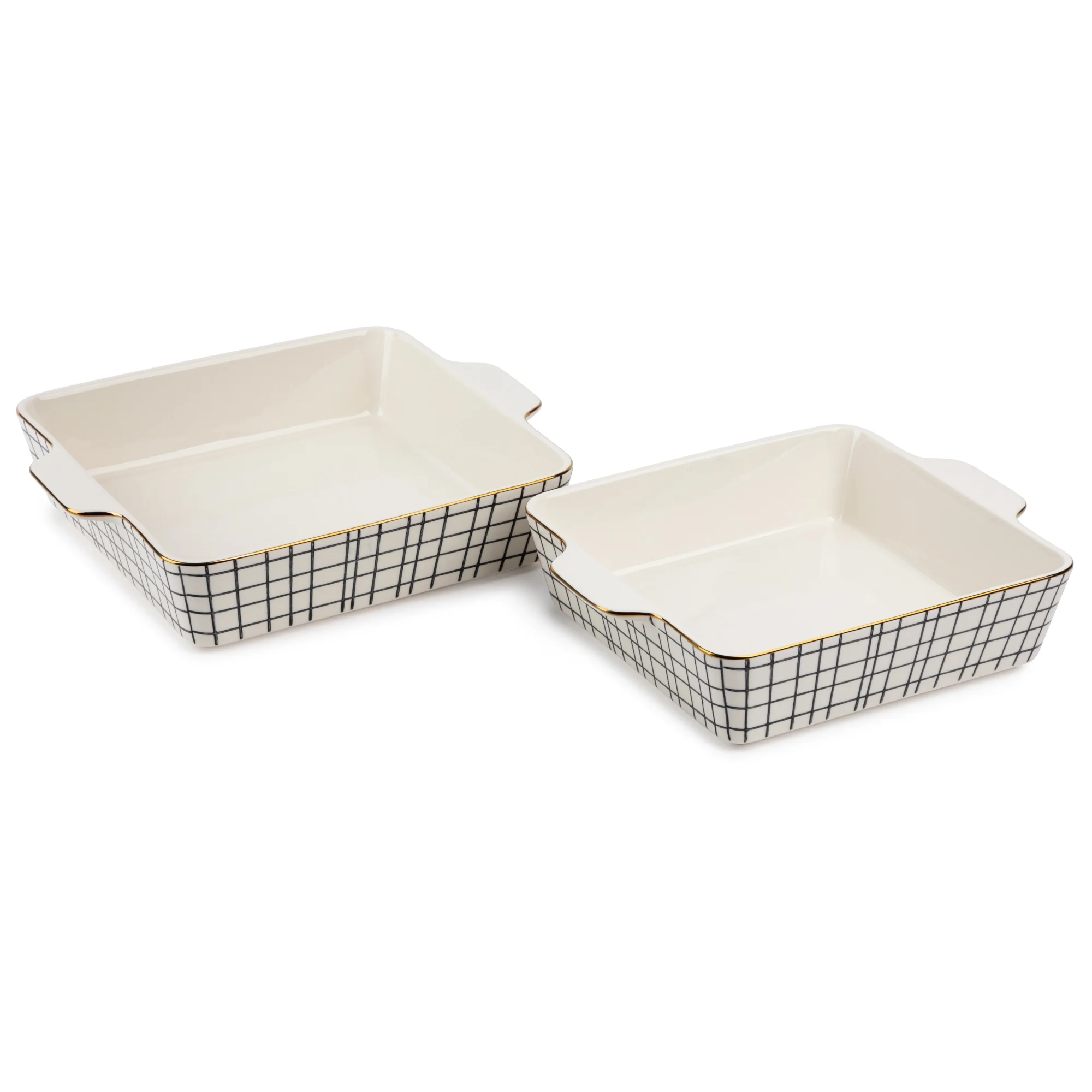 Stoneware Square Baker, Black & White Crosshatch, 2-Piece Set