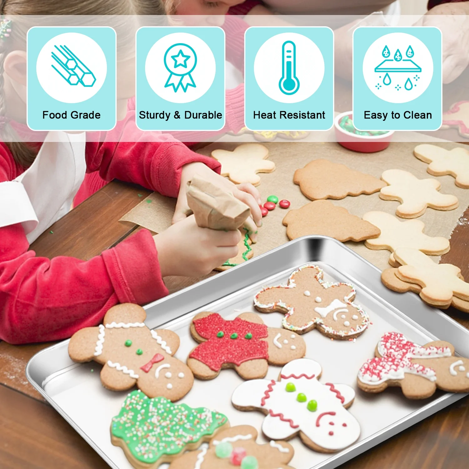 Stainless Steel Bakeware Set of 6, Metal Toaster Oven Pans, Professional Baking Pans Include Cookie Sheet, Loaf & Muffin Pan