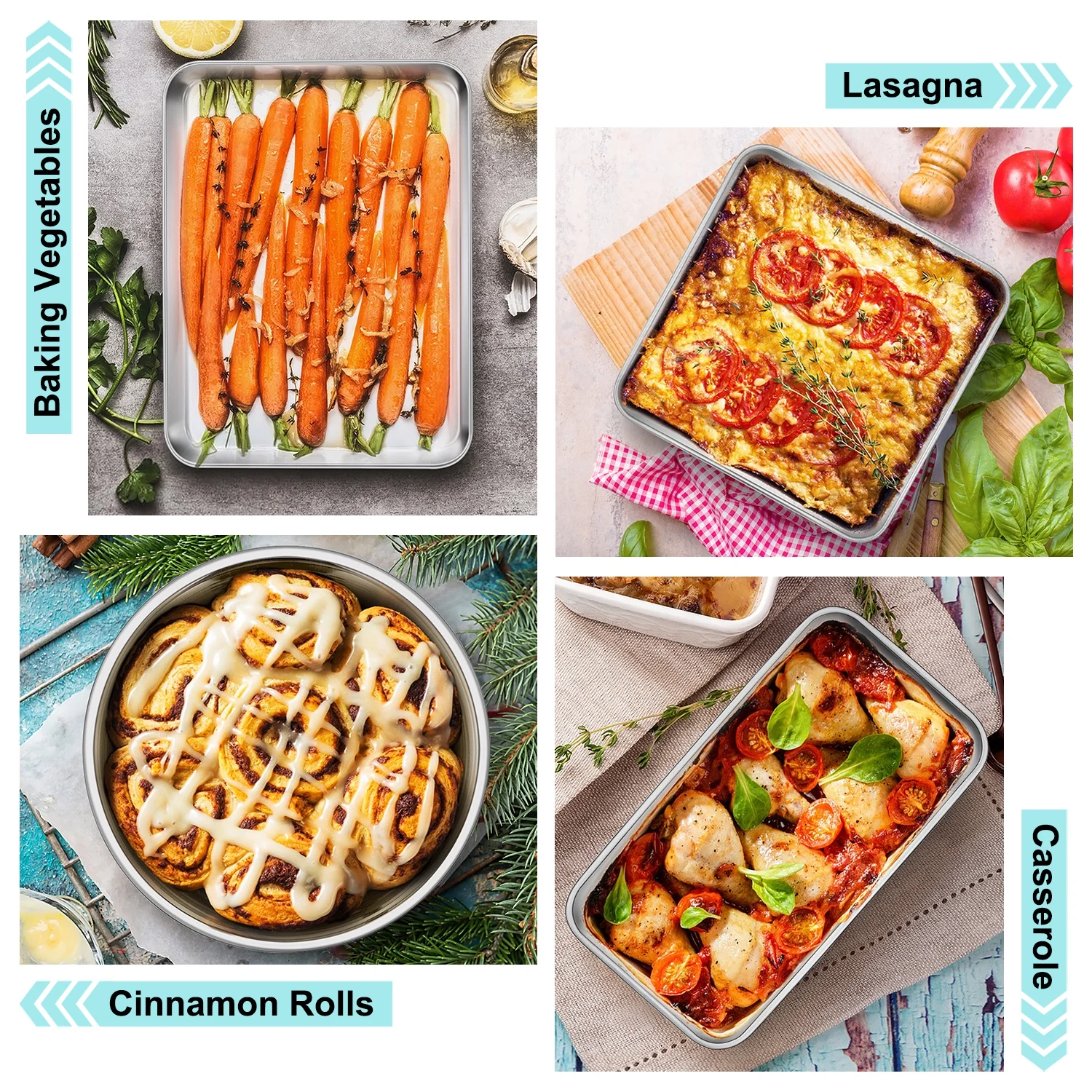 Stainless Steel Bakeware Set of 6, Metal Toaster Oven Pans, Professional Baking Pans Include Cookie Sheet, Loaf & Muffin Pan