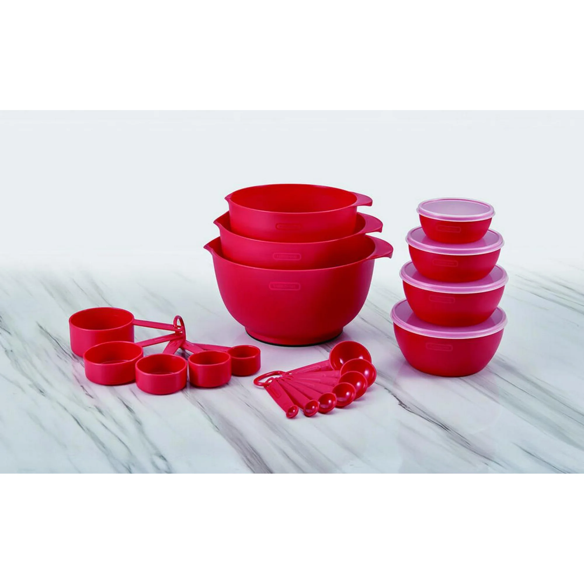 23 Piece Plastic Baking Set with Mixing Bowls, Red