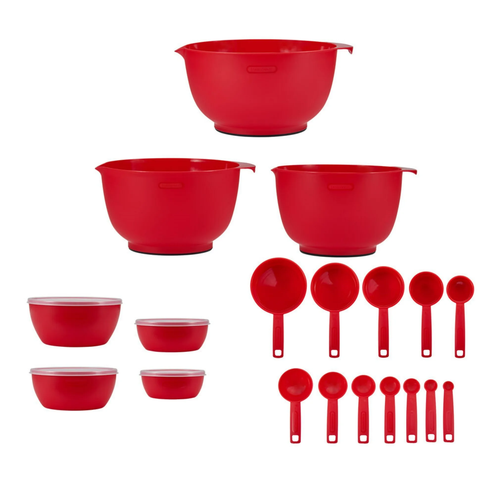 23 Piece Plastic Baking Set with Mixing Bowls, Red